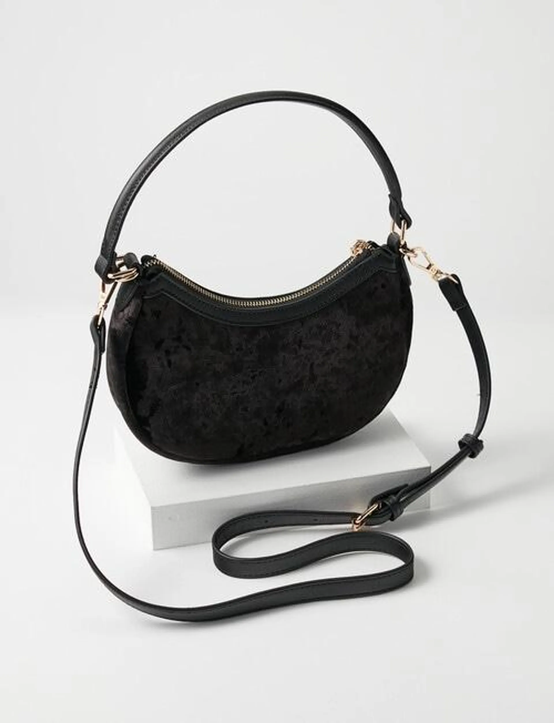 Harlow Velvet Petit Shoulder Bag, Black