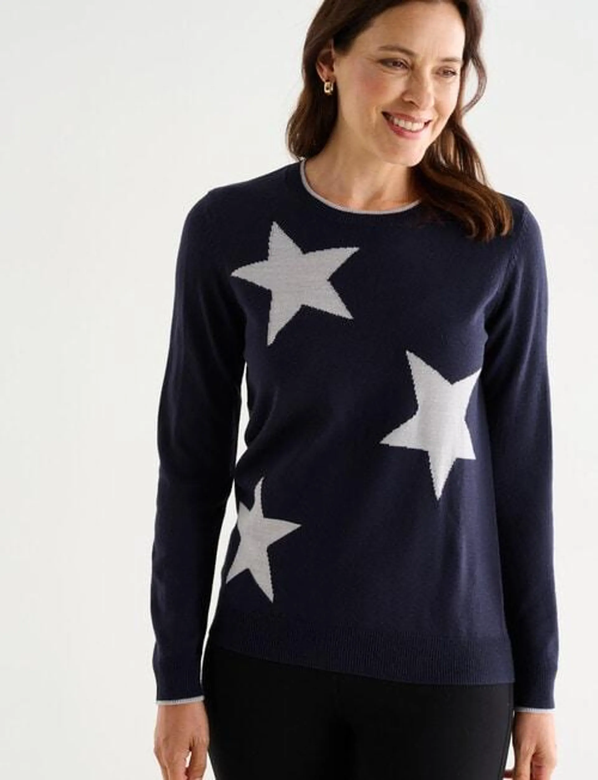 Ella J Crewneck Jumper, Navy Stars