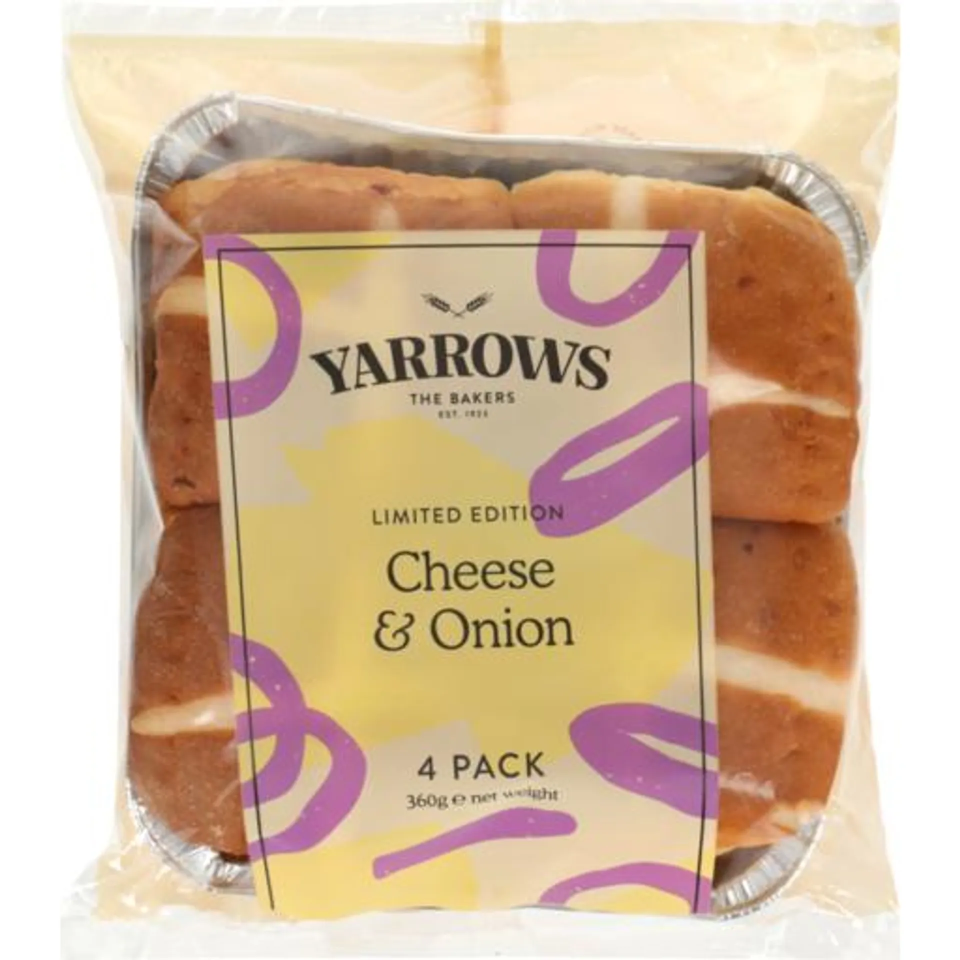 Yarrows Hot Cross Buns Cheese & Onion 4 Pack
