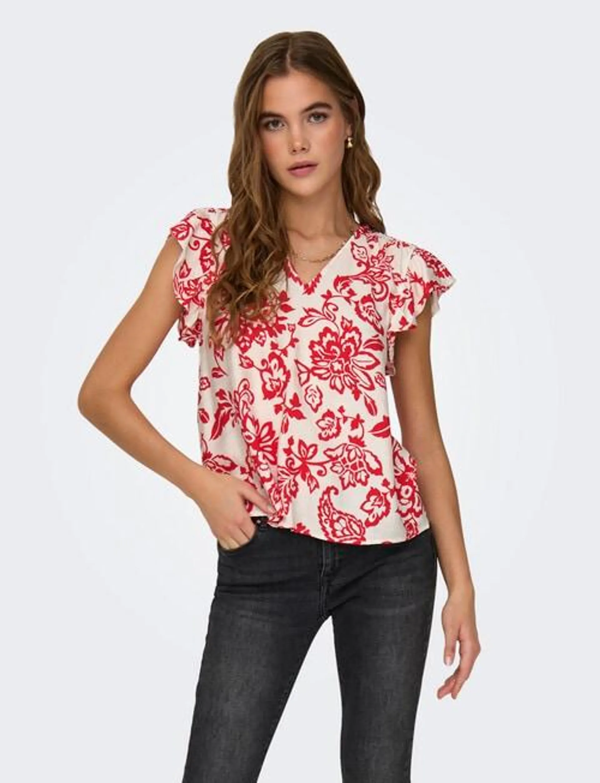 ONLY Kiera Frill Top, Hibiscus