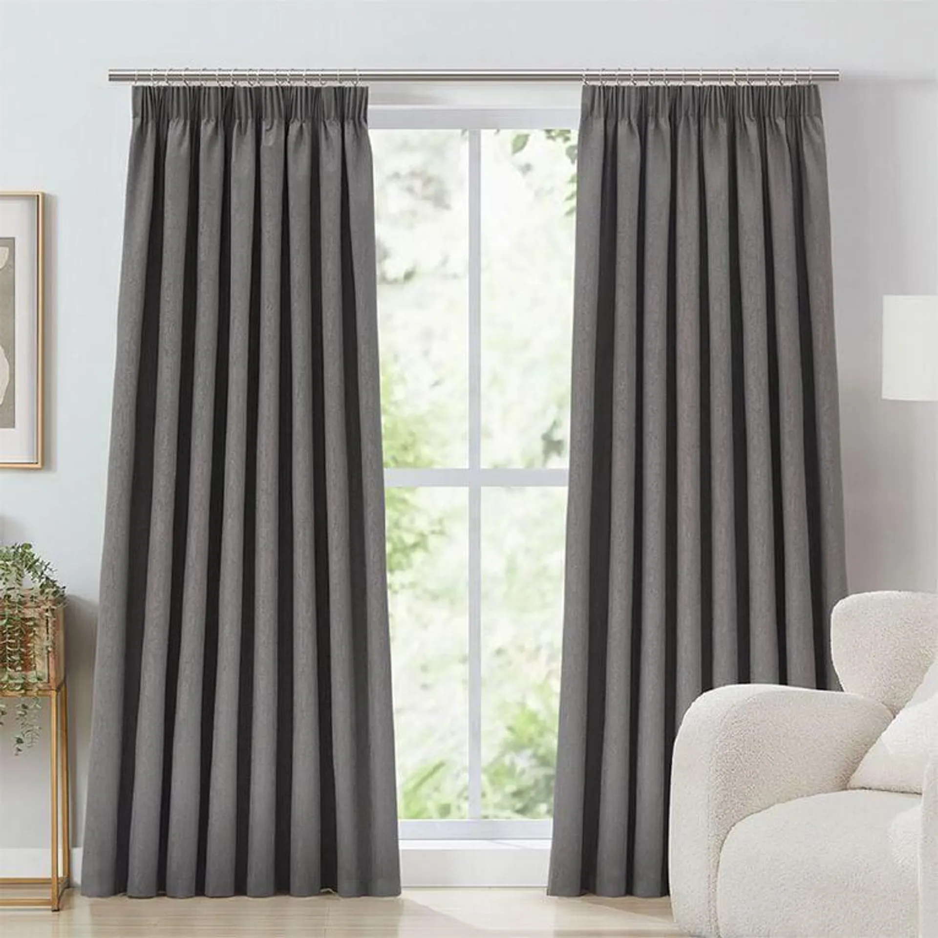 Living & Co Cambridge Blockout Curtains Grey 230-330cm Wide/160cm Drop