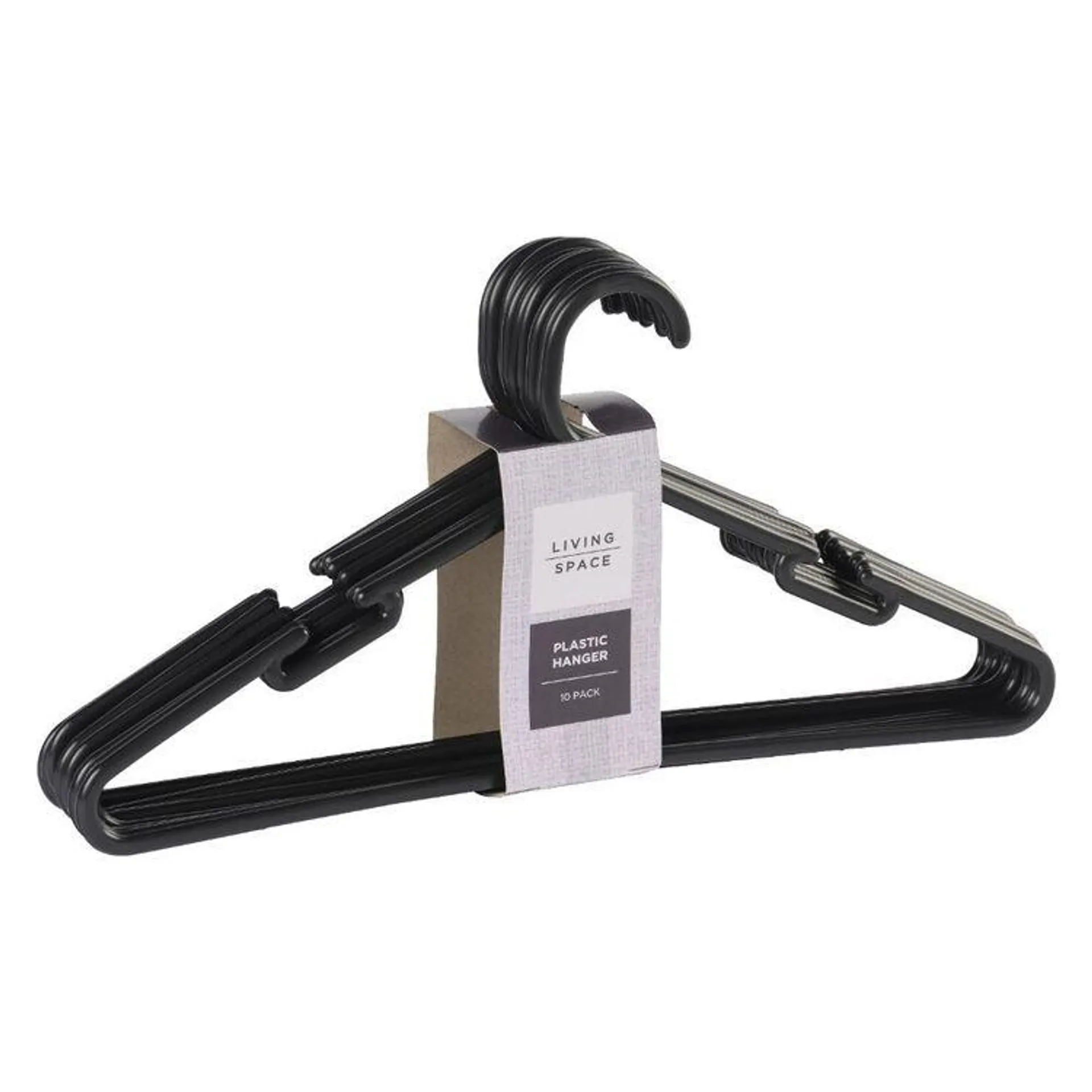 Living Space Plastic Hanger 10 Pack Black 40 x 20 cm