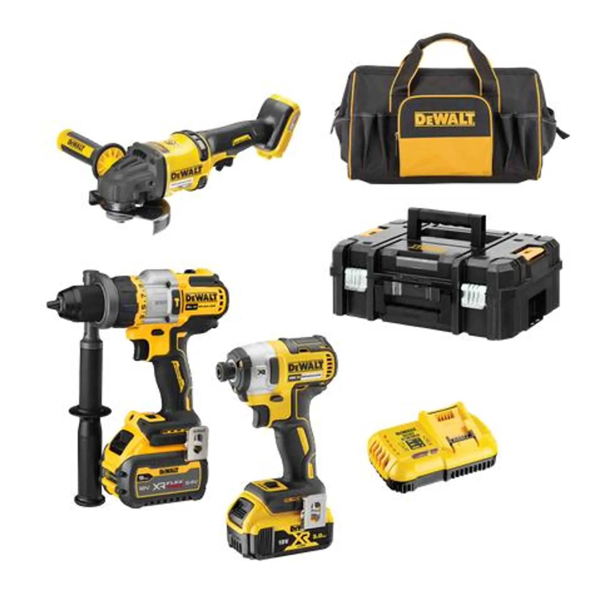 DeWalt Cordless Brushless 3pc Grinder Kit 18/54v 5Ah/9Ah