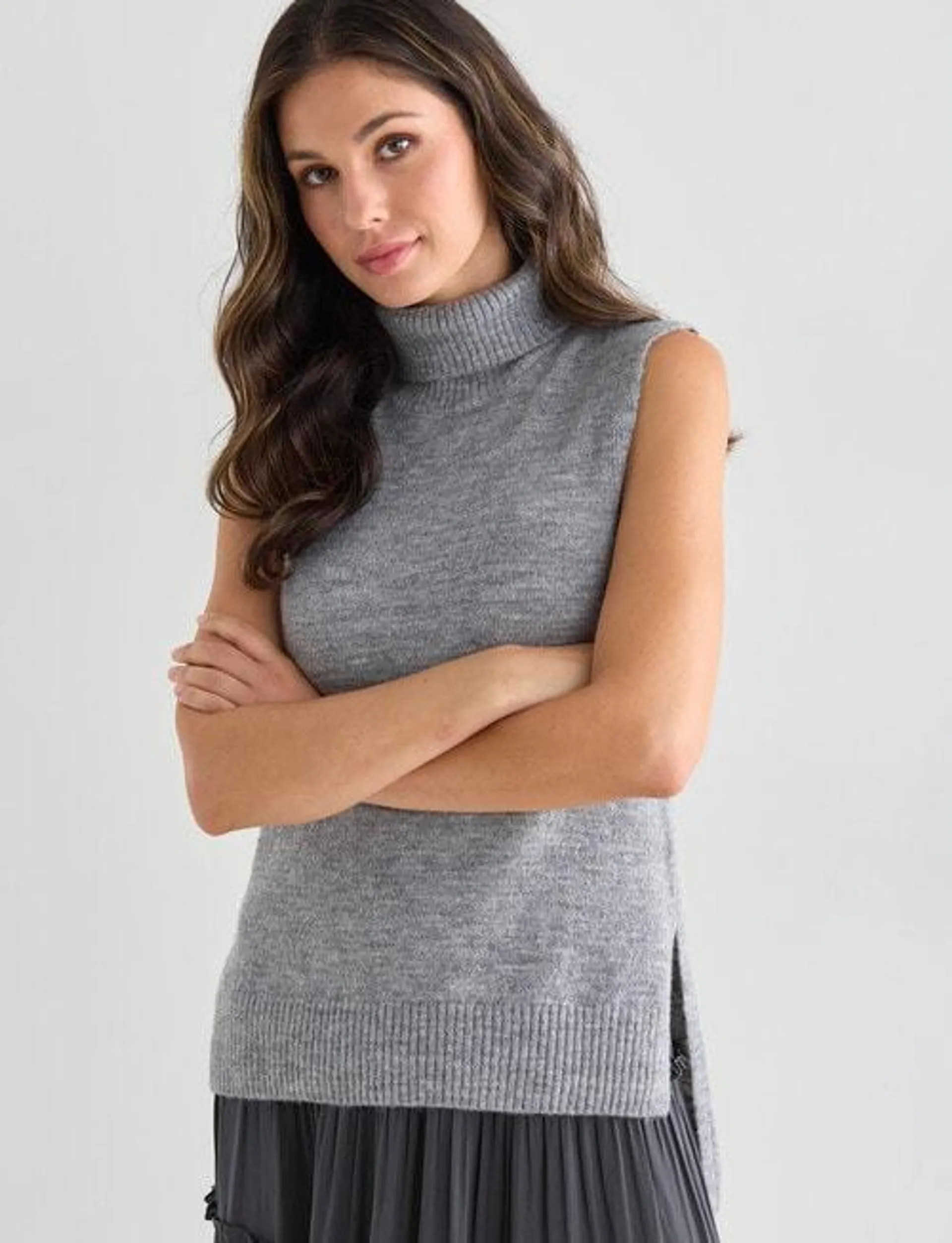 Whistle Sleeveless Roll Neck Vest, Silvermarle