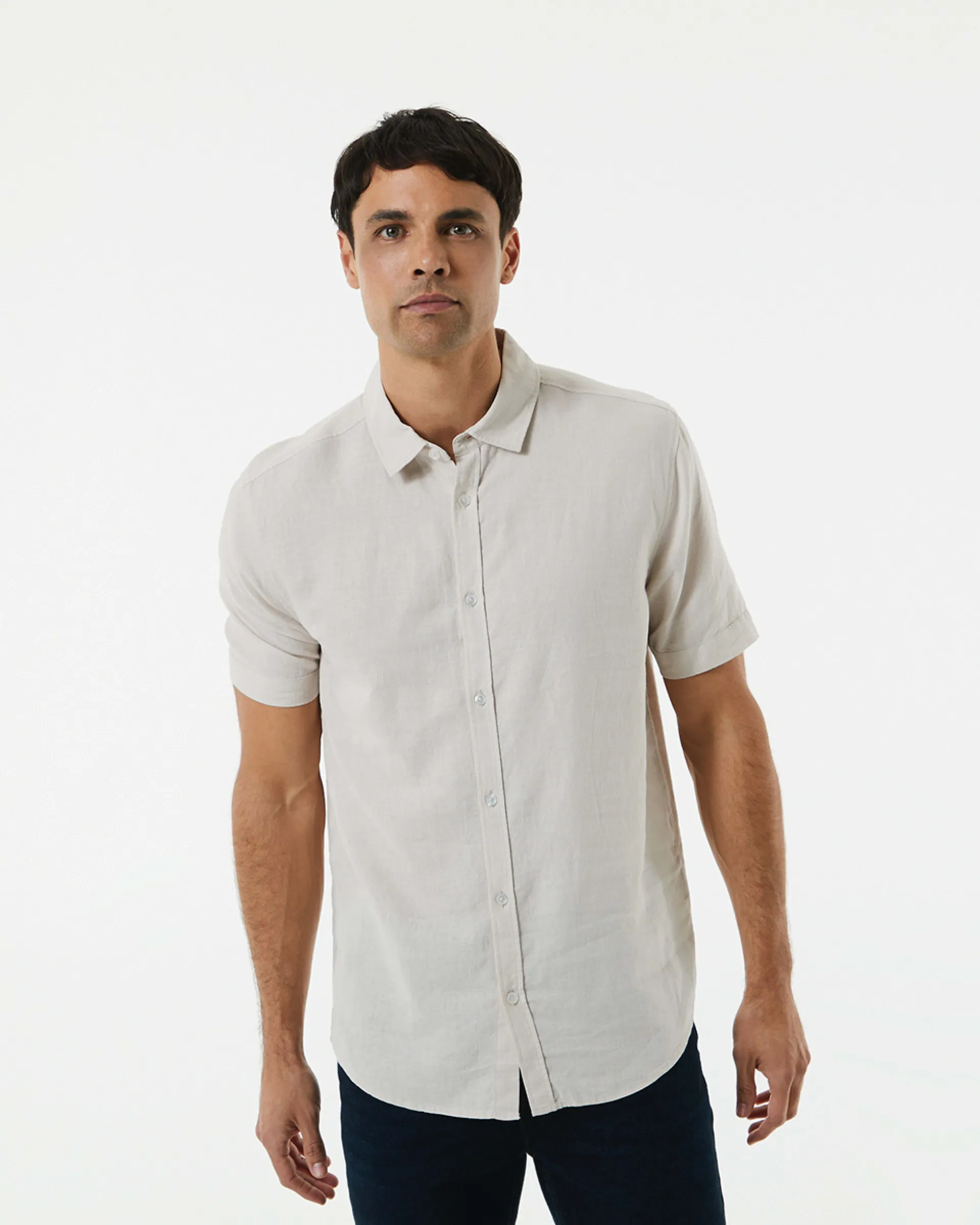 Short Sleeve Solid Linen Blend Shirt