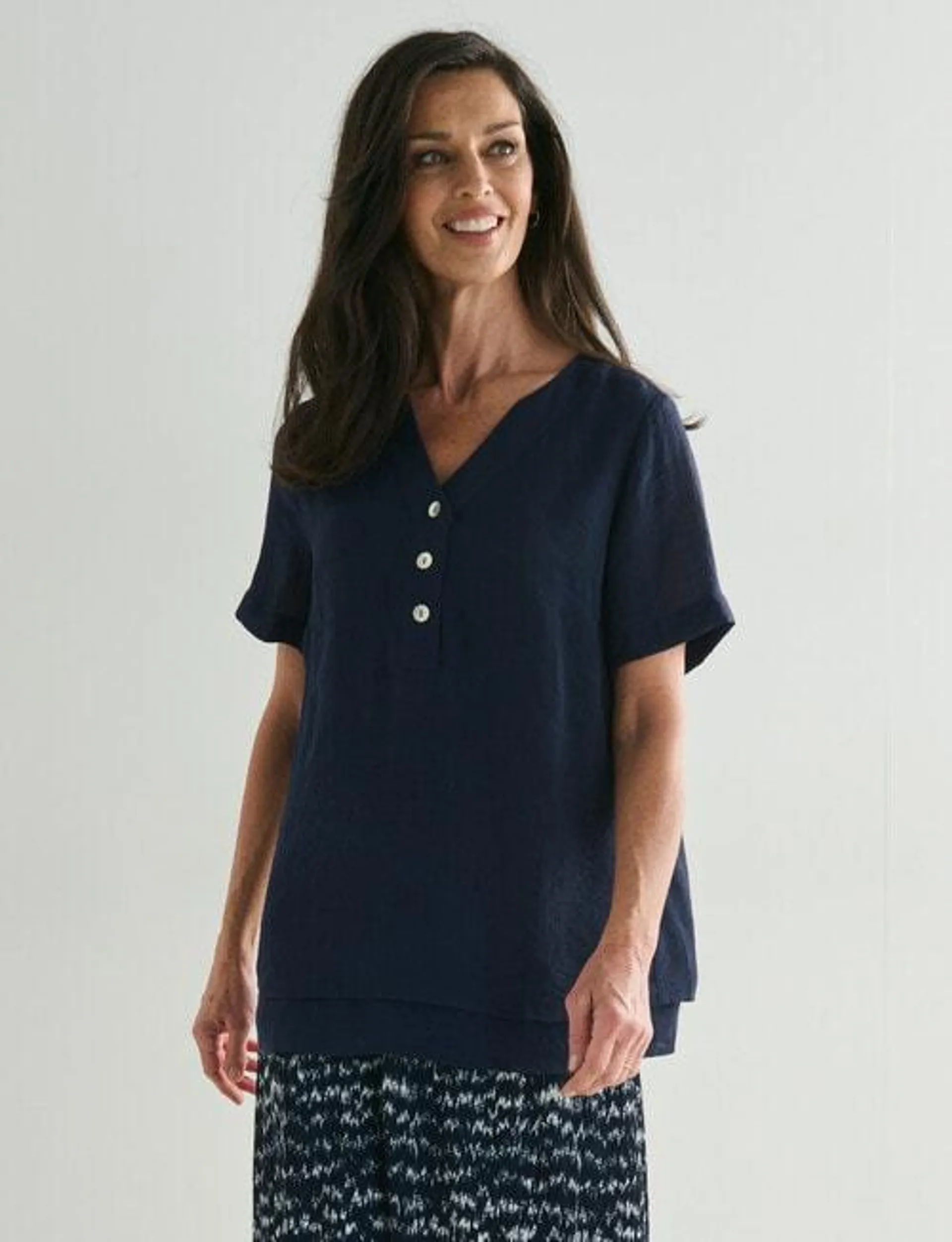 Ella J Button Detail Layered Top, Navy