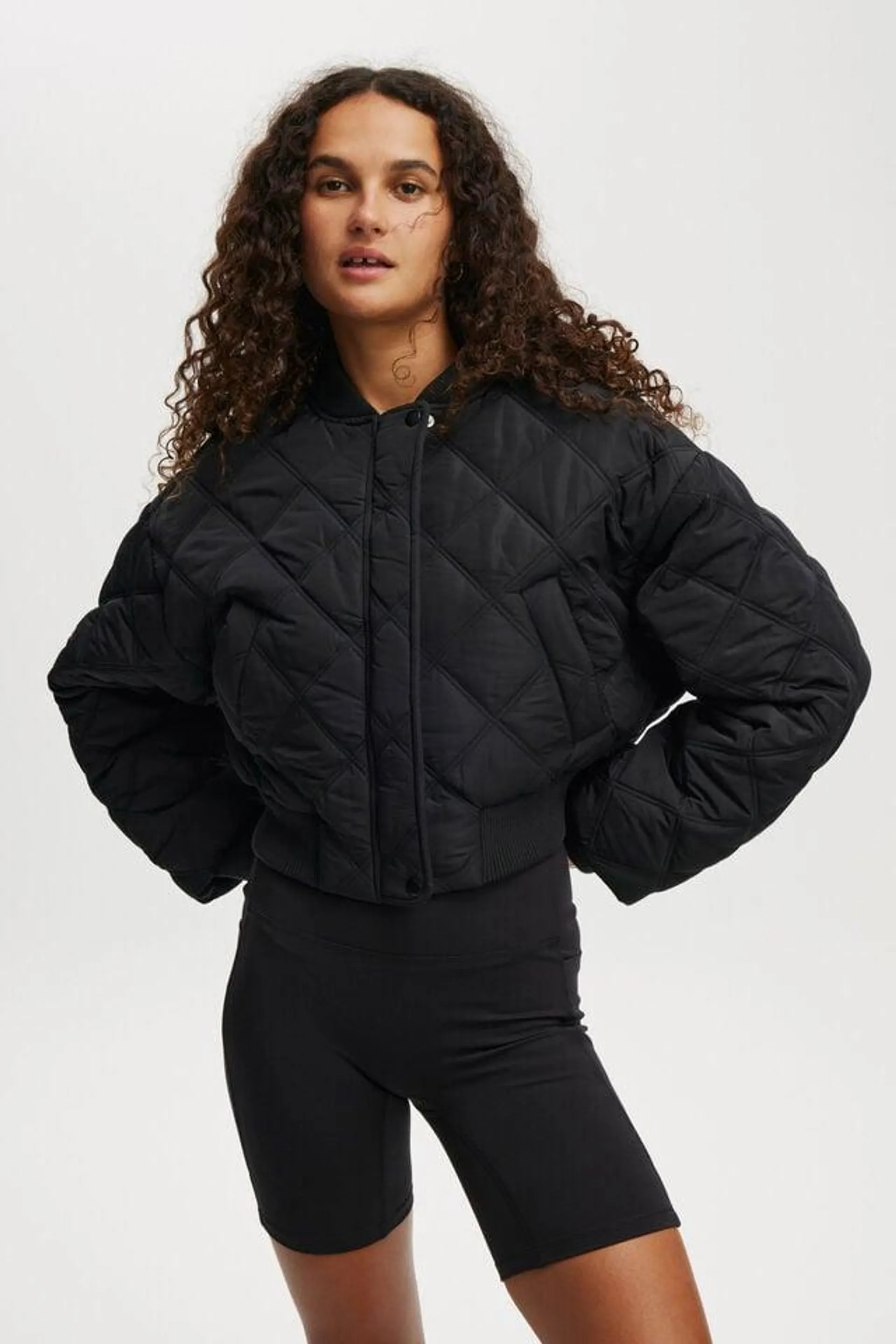 Quilted Rib Bomber Jacket