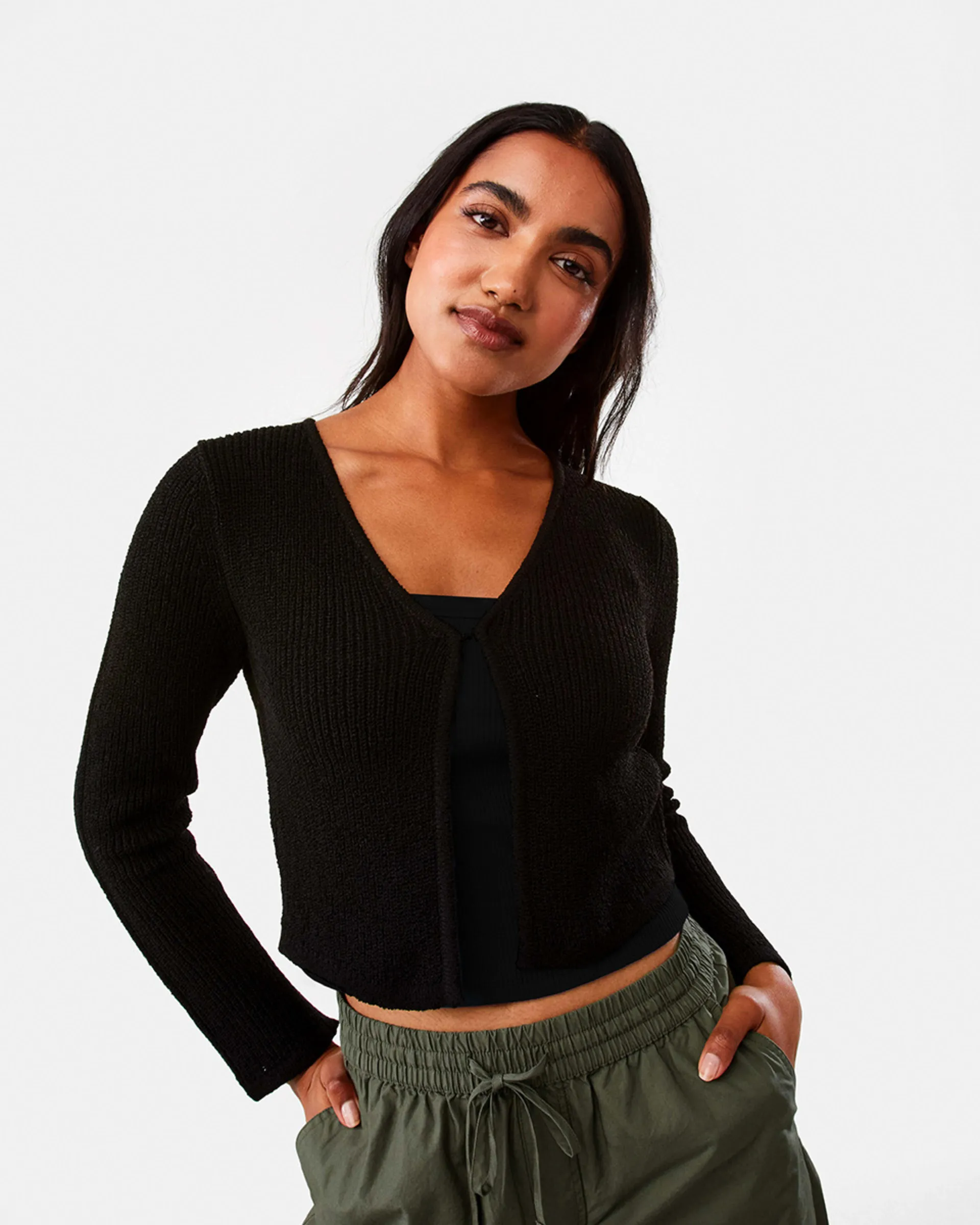 Open Sleeve Crop Cardigan