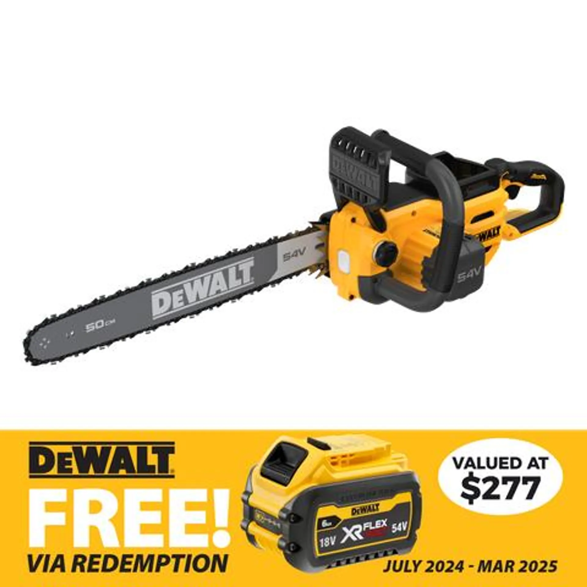 DeWalt Cordless Chainsaw Brushless 50cm/20in 54V - Bare Tool