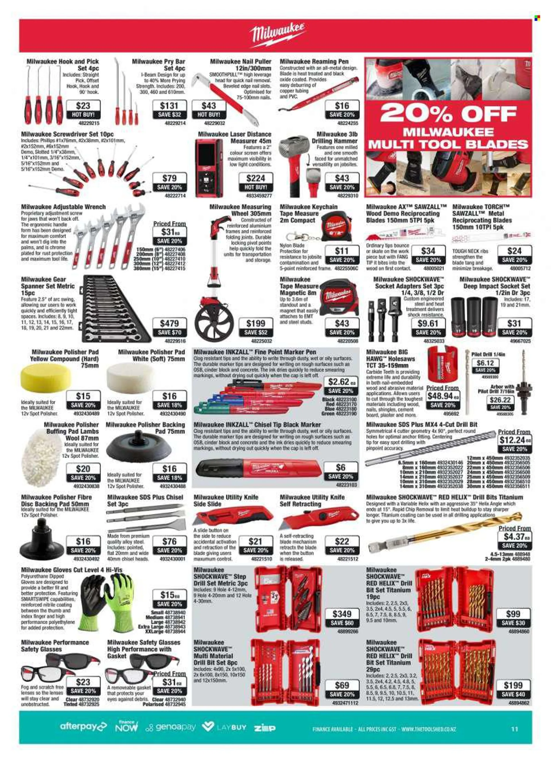 The Tool Shed mailer - 01.07.2022 - 31.07.2022 - Sales products - shingle, Milwaukee, hammer, drill bit set, pry bar, socket set, spanner, cutter, screwdriver set, utility knife. Page 11.