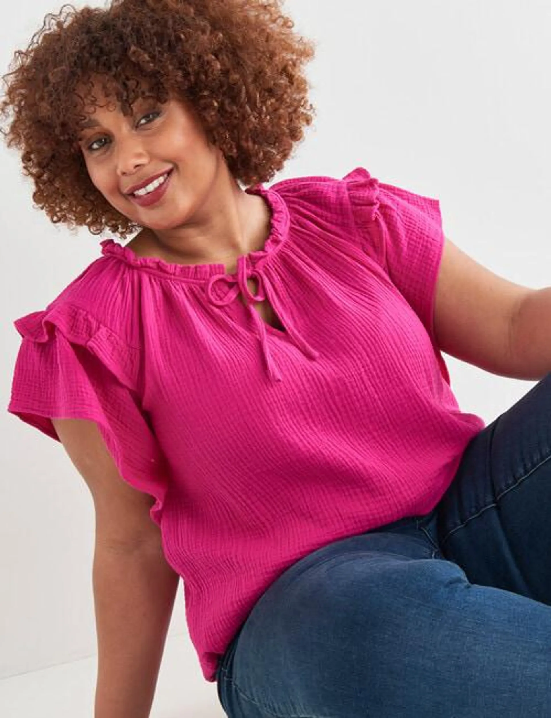 Studio Curve Cheese Cloth Peasant Top, Magenta