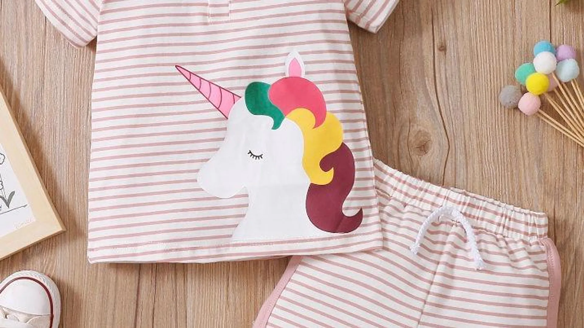 Girl Unicorn stripe Print Top and shorts set