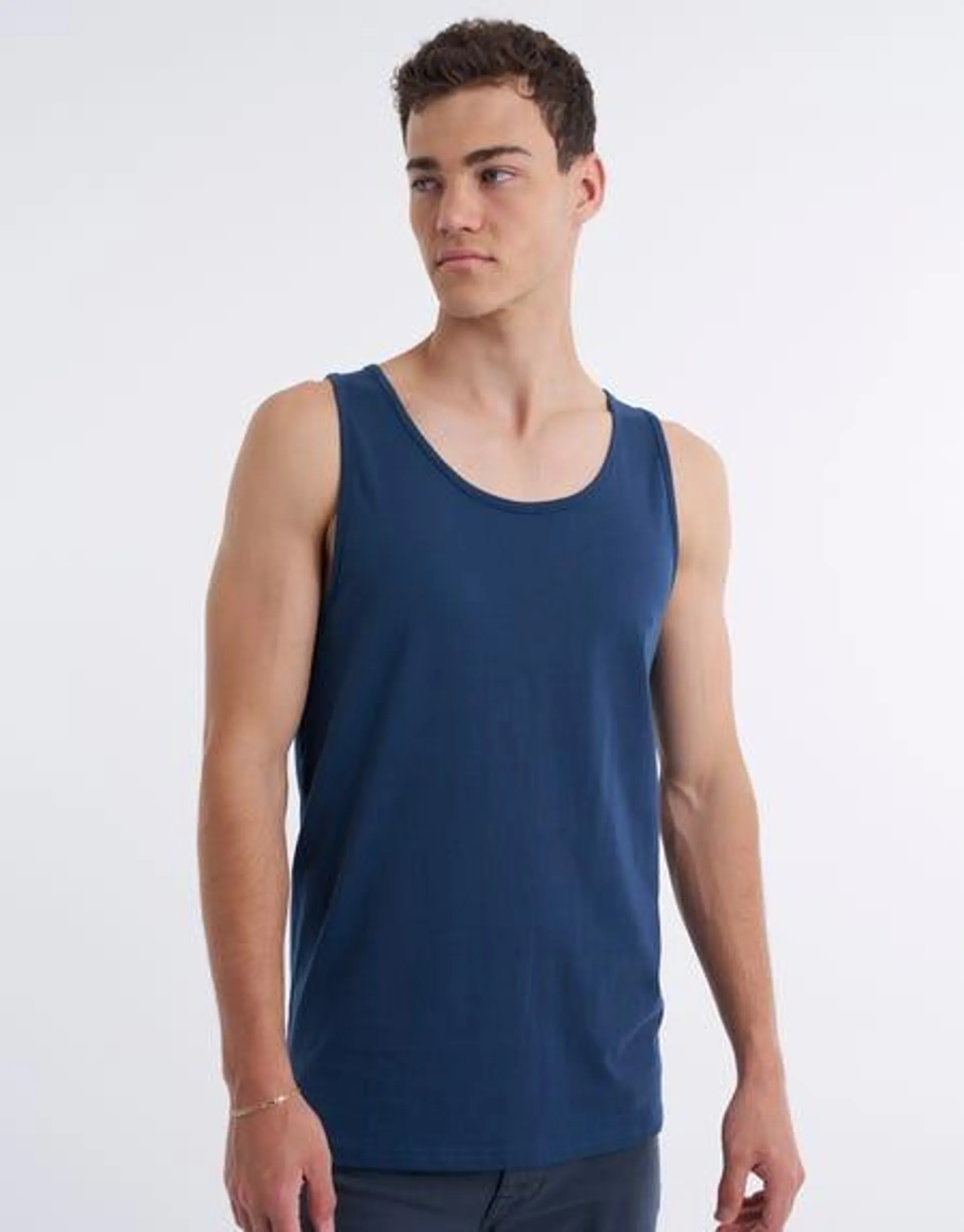 Organic Cotton Relaxed Fit Singlet in Majolica Blue