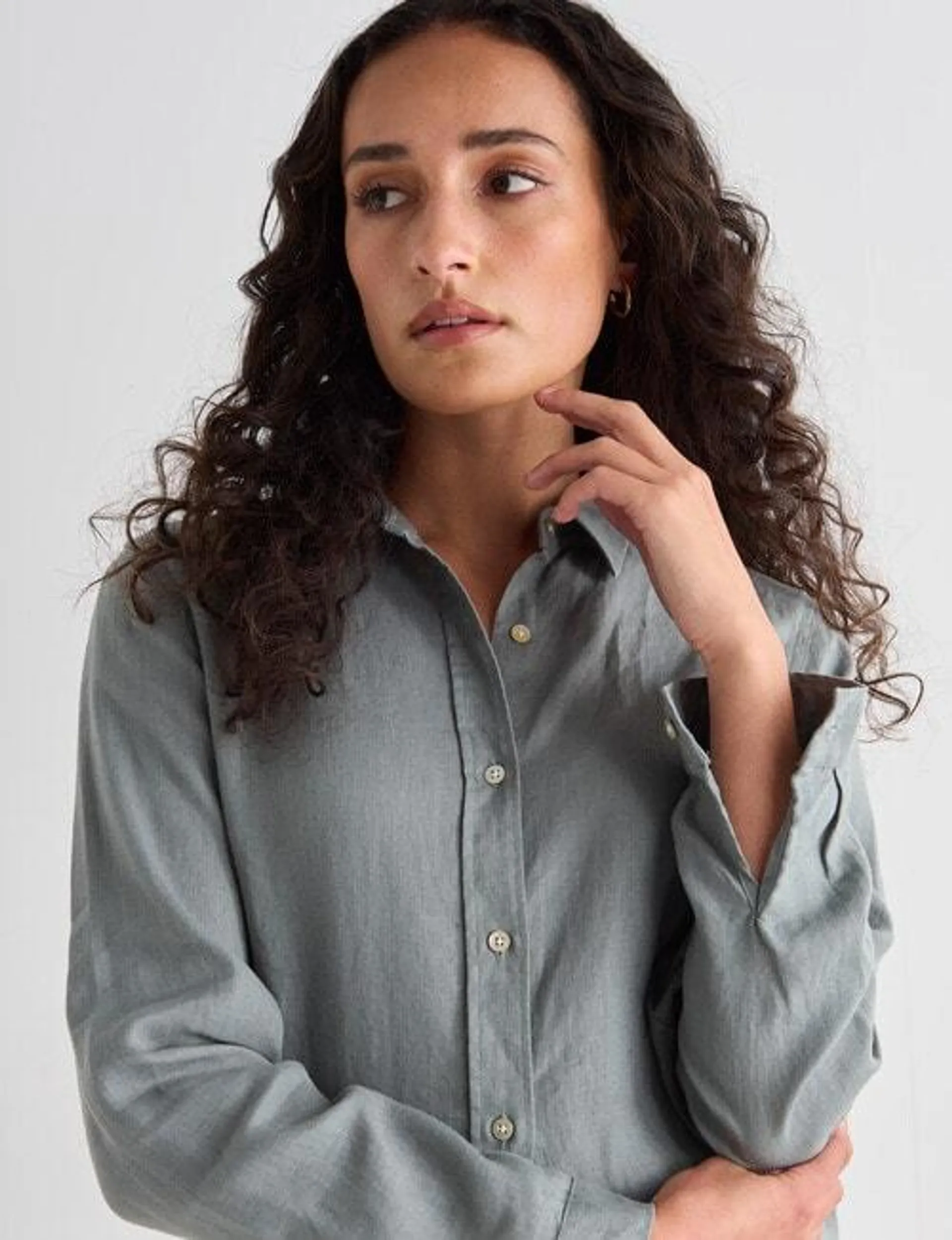 Zest Essential Linen Long Sleeve Shirt, Sage