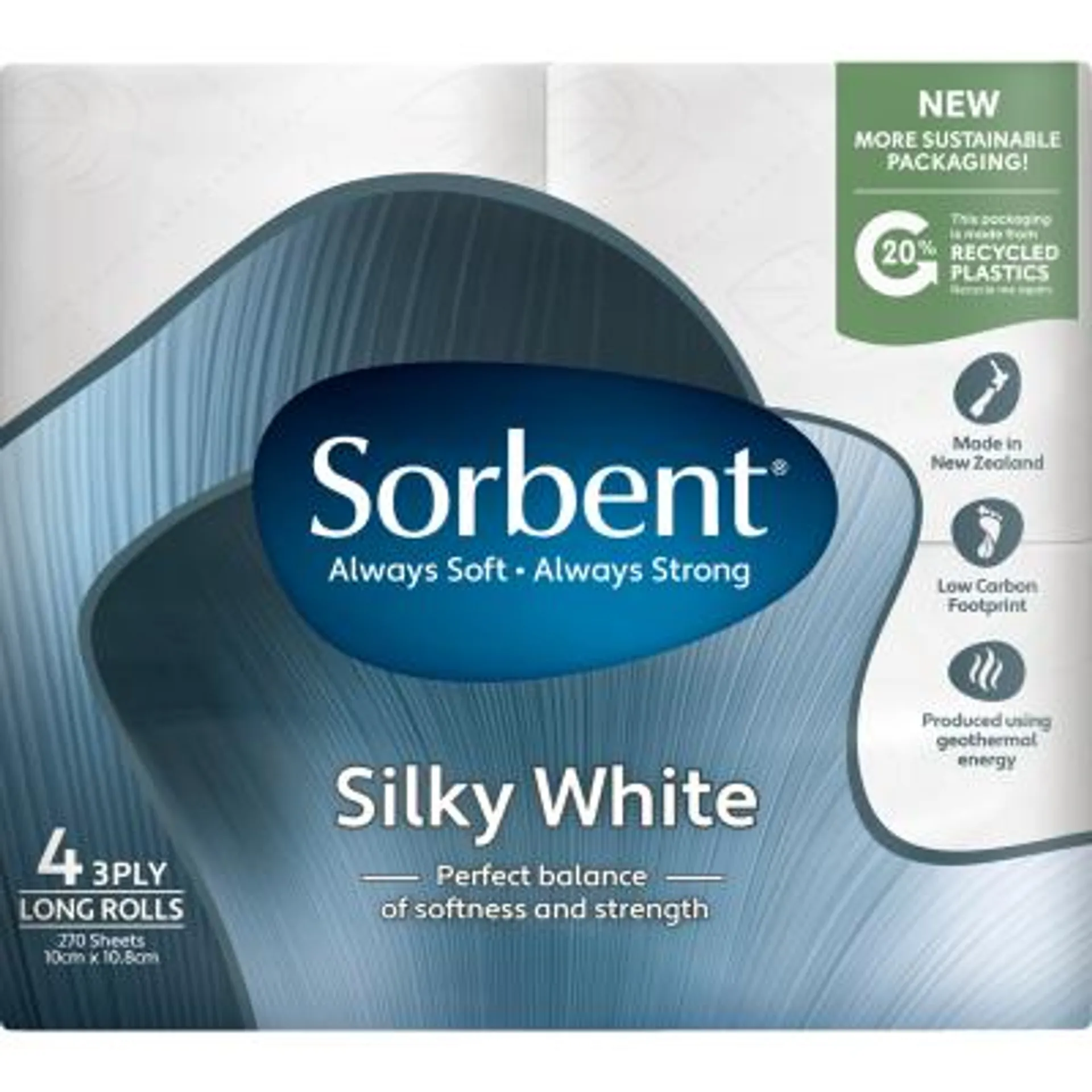 Sorbent Silky White Long Roll 3 Ply Toilet Rolls