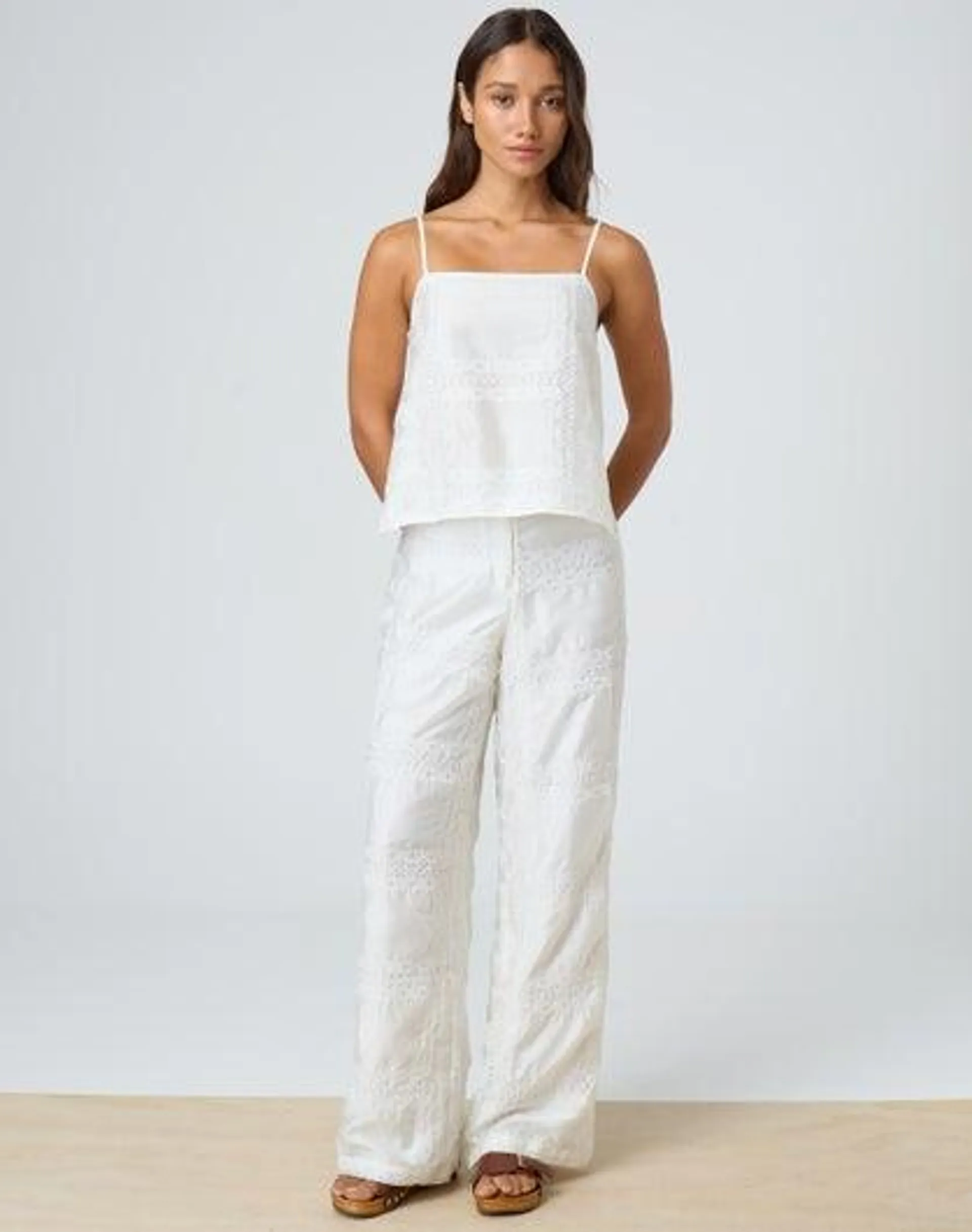 Broderie Tailored Wide Leg Pants