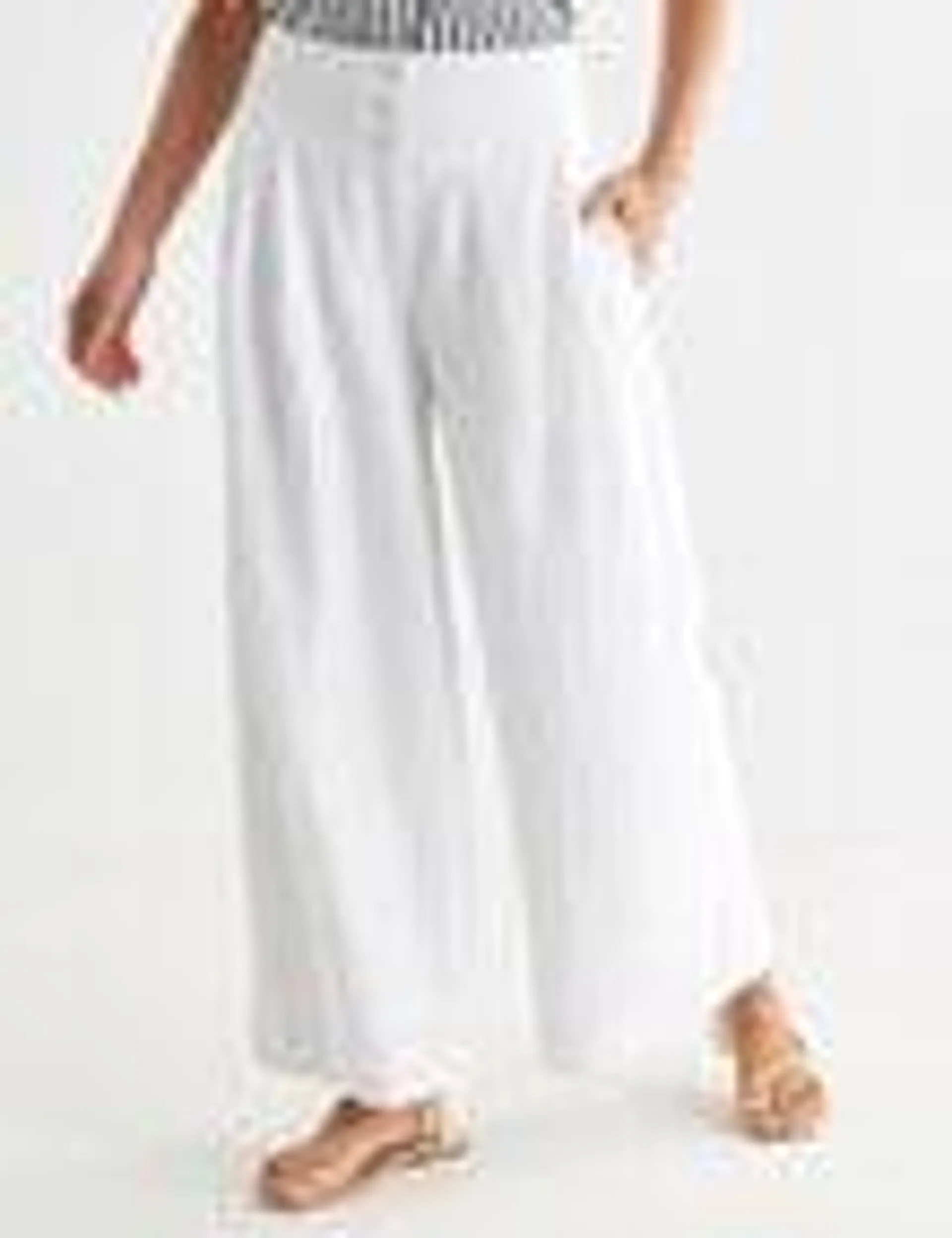 Whistle Basque Waist Wide Leg Crop Pant, Ivory