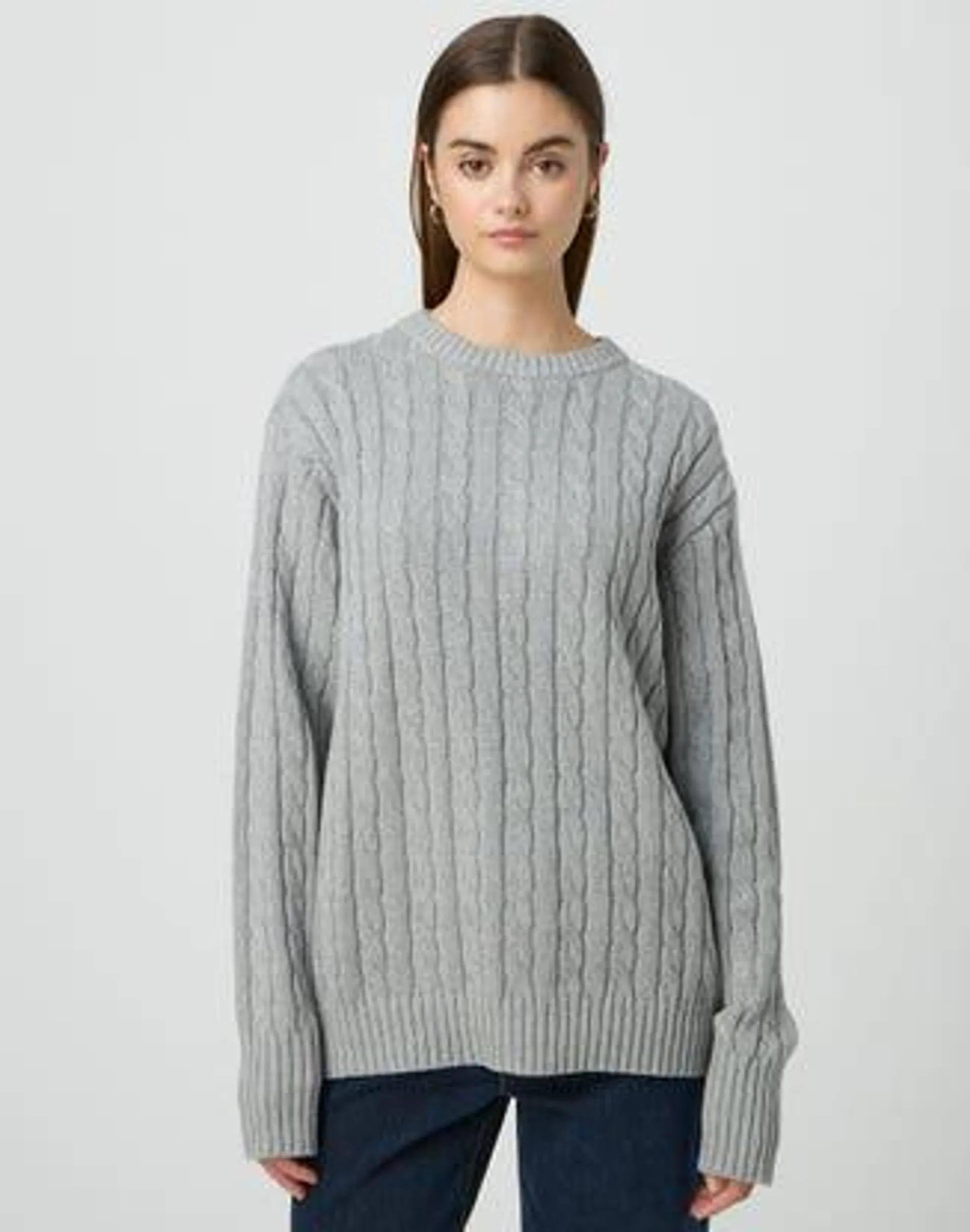 Longline Cable Cotton Knit Jumper