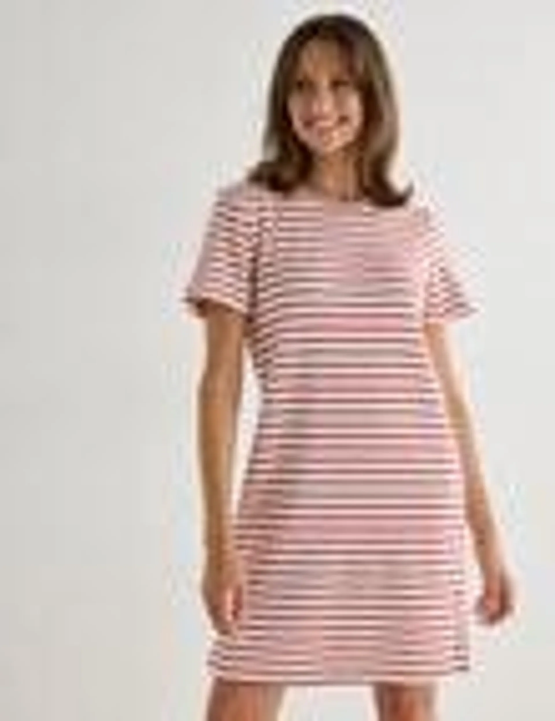 Zest Stripe T-Shirt Dress, Red & Ecru