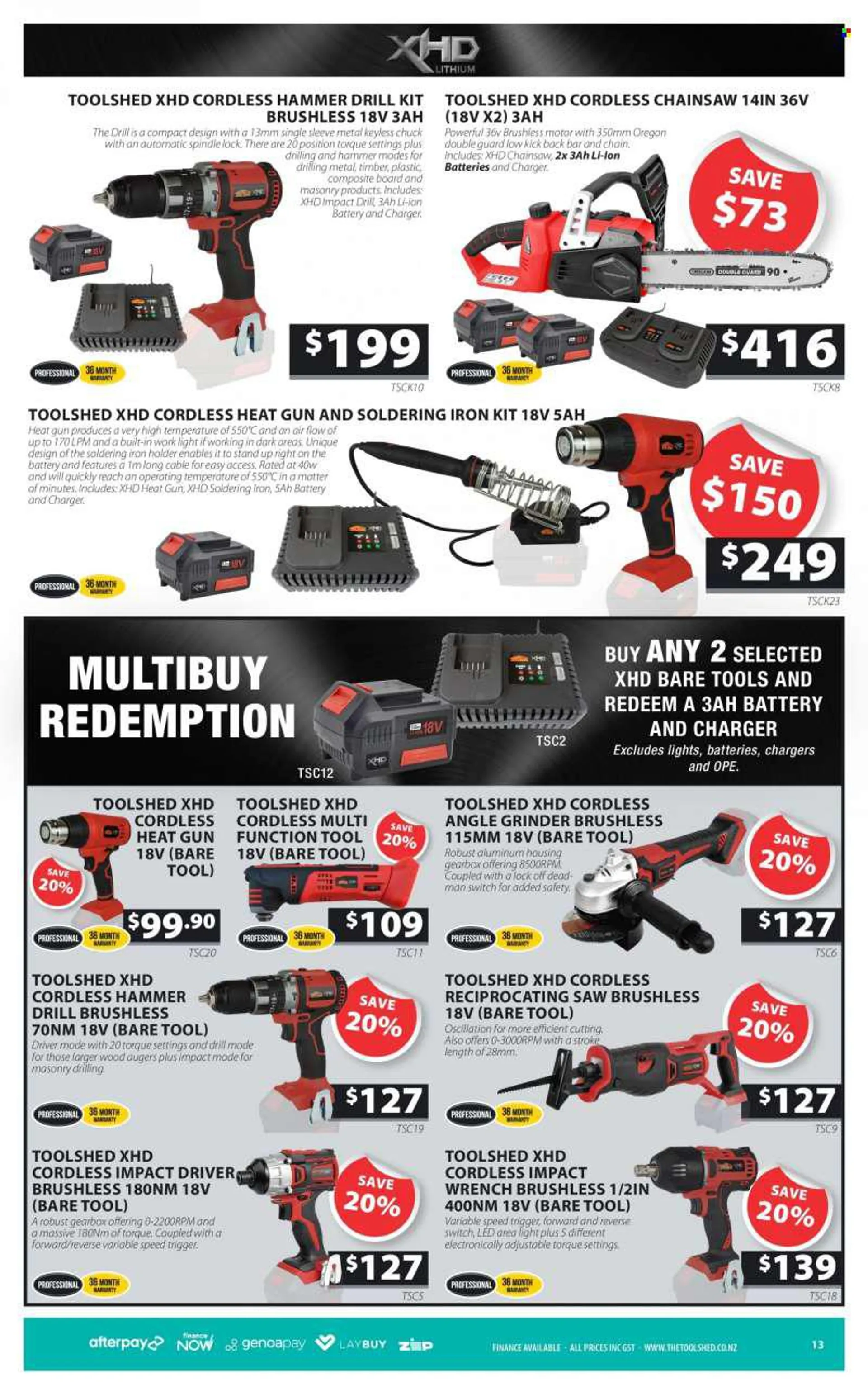 The Tool Shed mailer - 01.08.2022 - 30.09.2022 - Sales products - impact driver, chain saw, grinder, saw, angle grinder, reciprocating saw, soldering iron. Page 8.