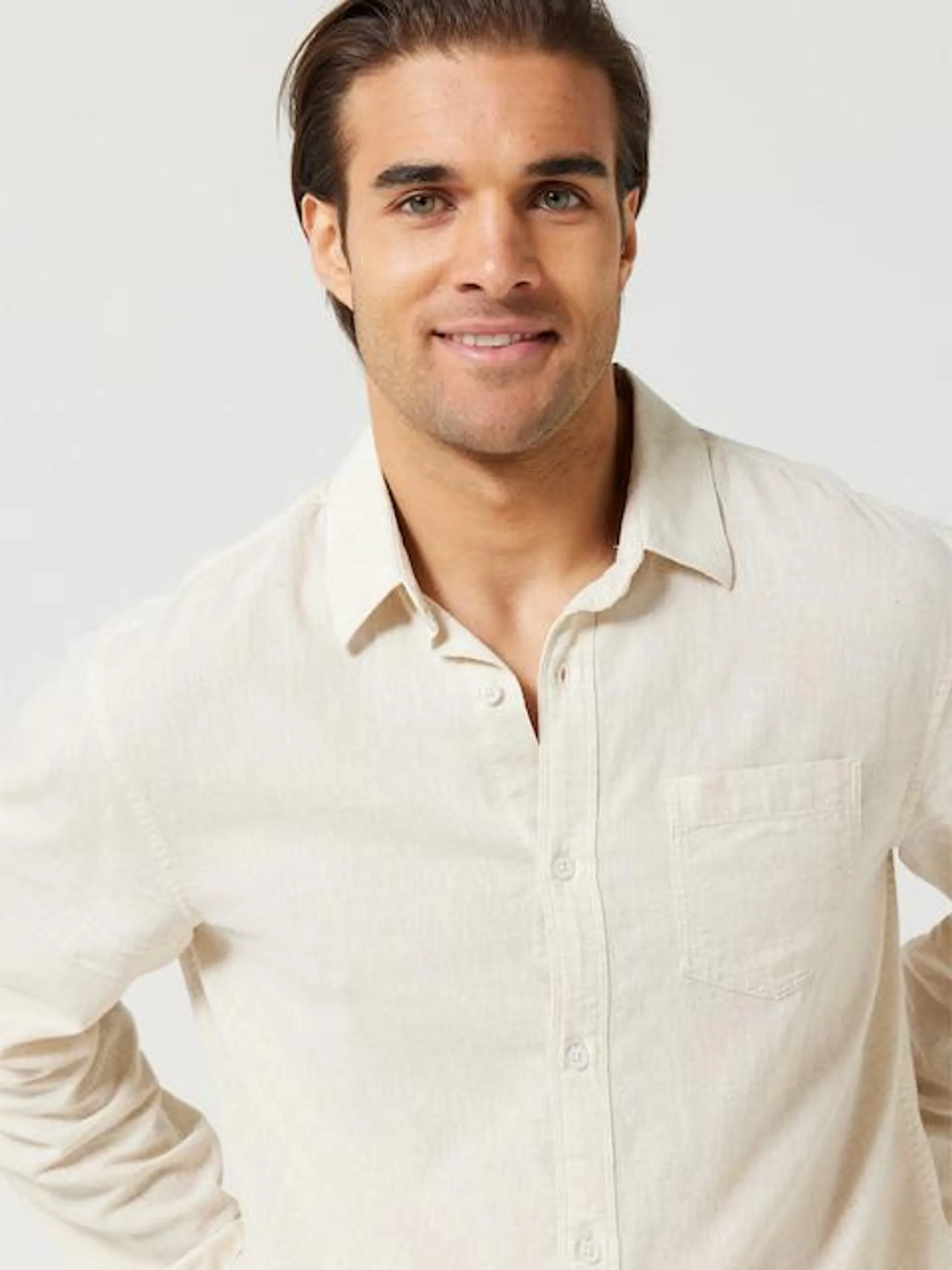 Just Jeans Long Sleeve Linen Plain Shirt