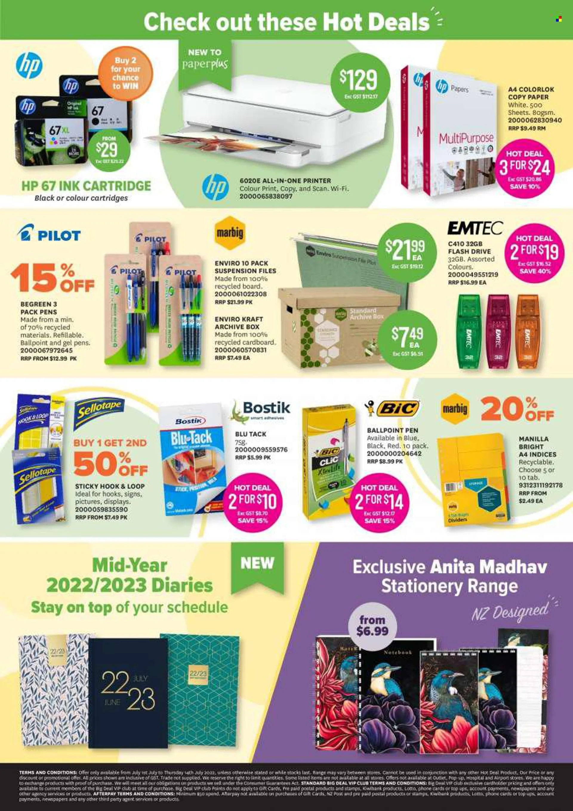 Paper Plus mailer - 01.07.2022 - 14.07.2022 - Sales products - Hewlett Packard, pen, flash drive, all-in-one printer, printer, cartridge. Page 2.