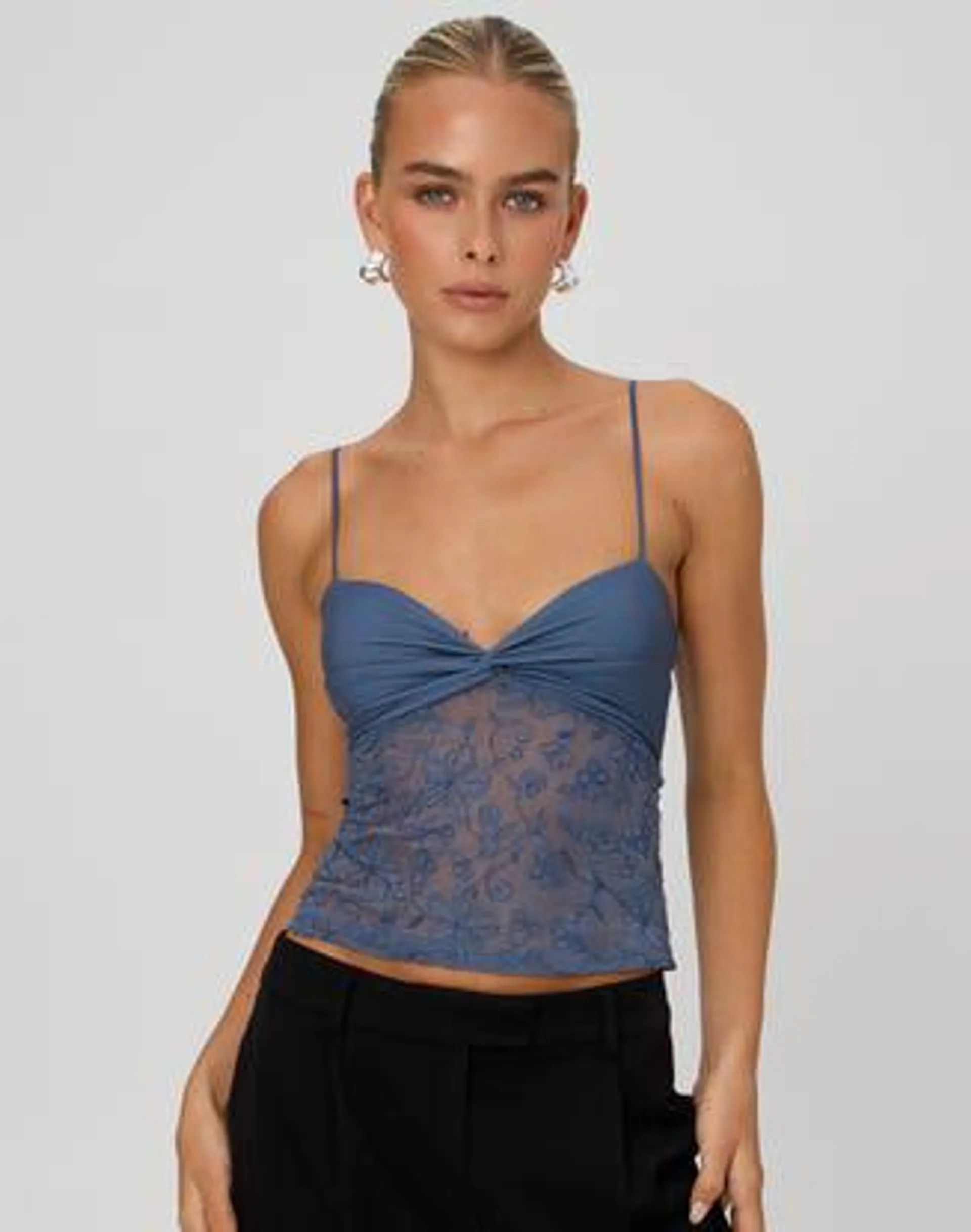 Twist Front Embroidered Cami