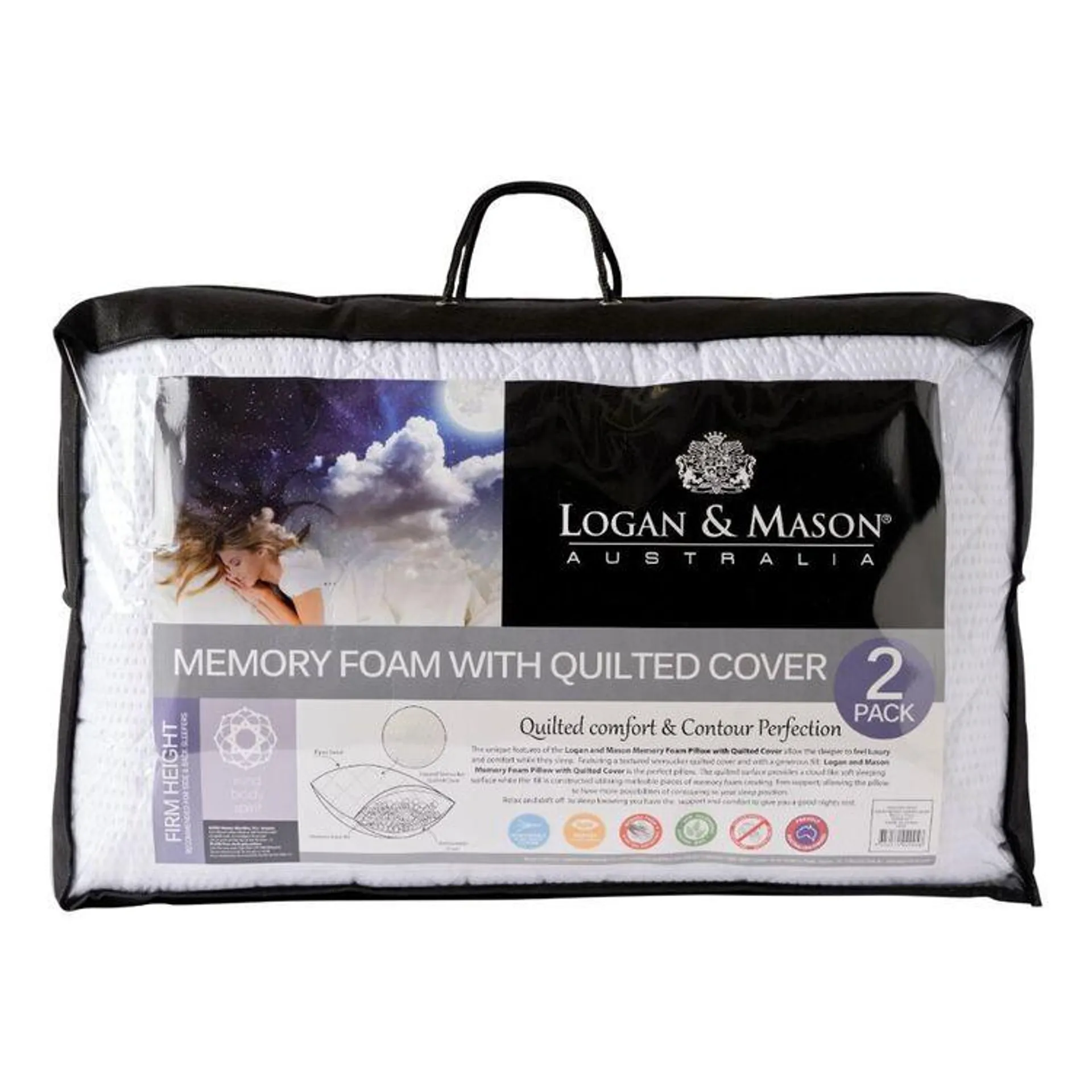 Logan & Mason Memory Foam 2 Pack Pillows White Standard