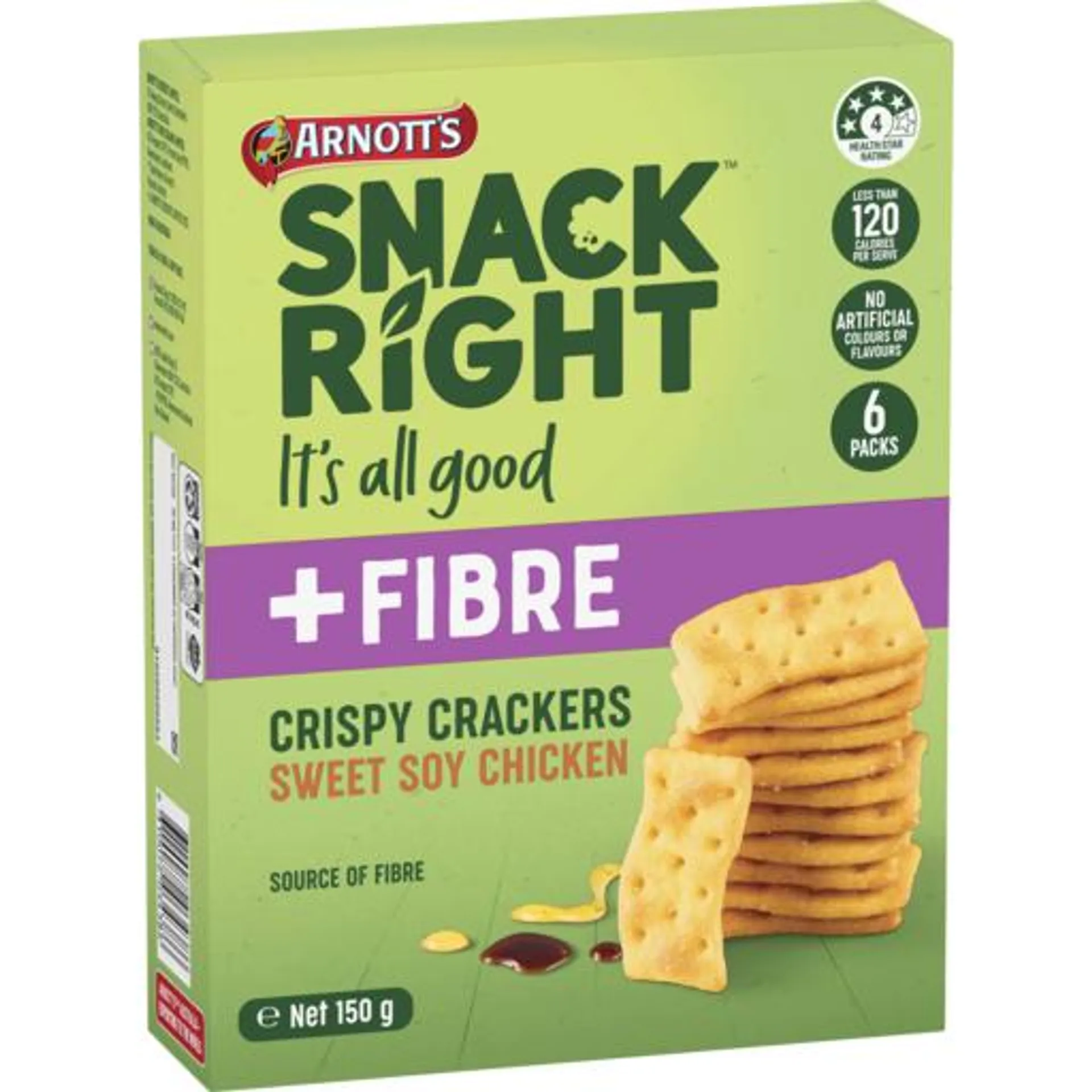 Arnotts Snack Right + Fibre Crispy Crackers Sweet Soy Chicken 6 Packs