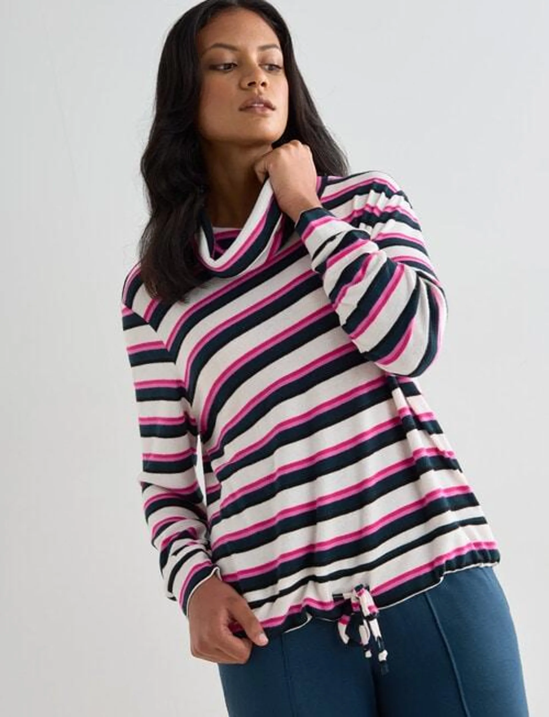 Zest Supersoft Brushed Cowl Top, Multi Stripe