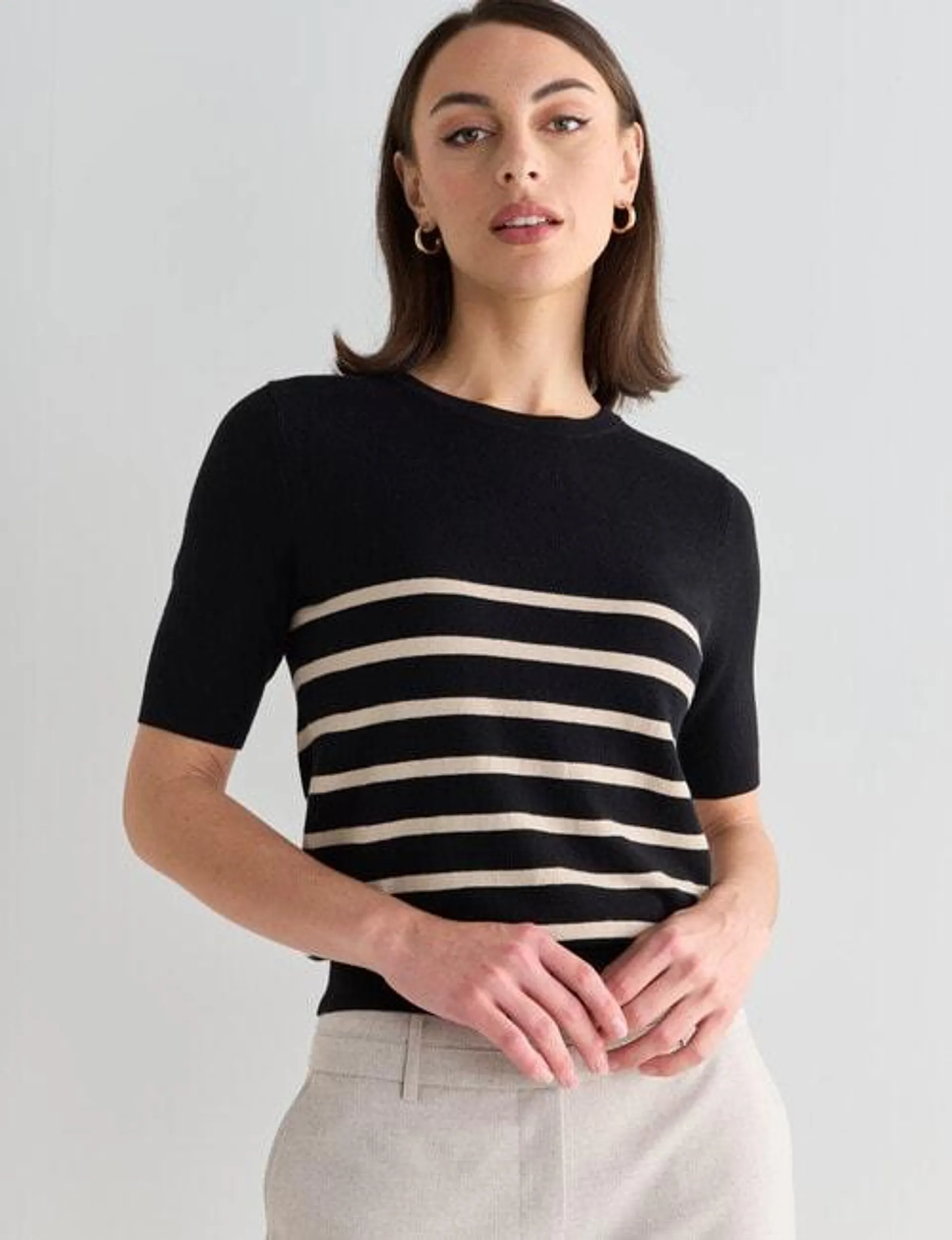 Oliver Black Stripe Short Sleeve Knit Jumper, Black