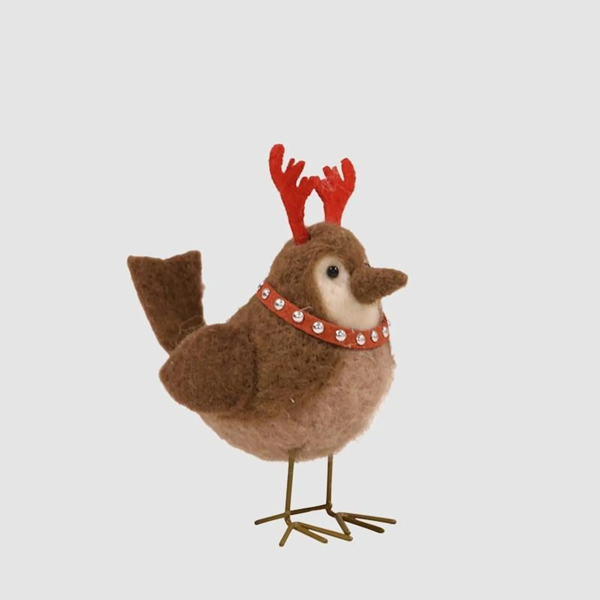 Standing Felt Reindeer Robin with Red Antlers