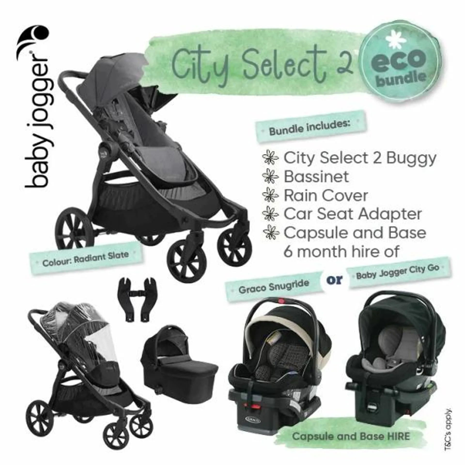Baby Jogger City Select 2 Eco Bundle – Radiant Slate