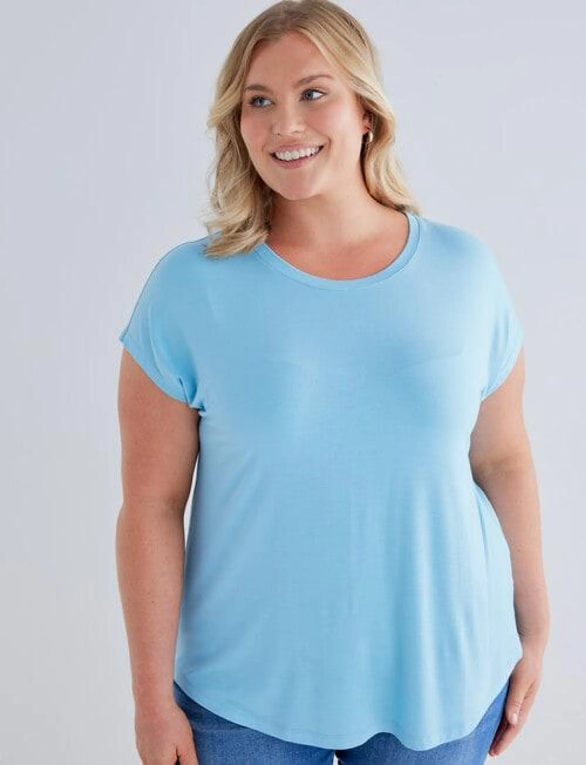 Bodycode Curve Crew Neck Boxy Tee, Sky Blue