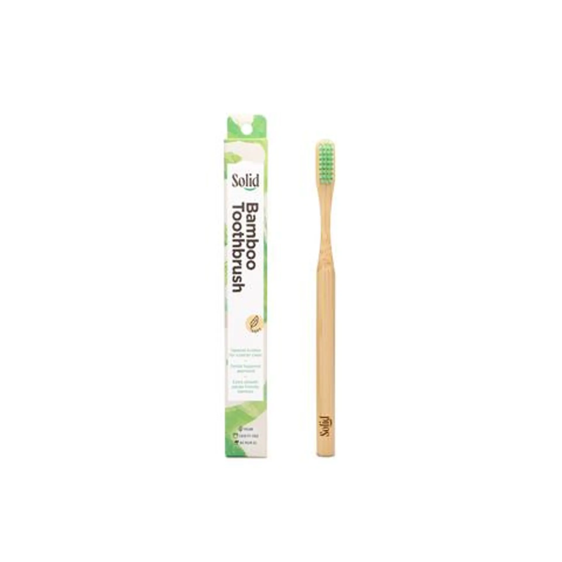 Solid Bamboo Toothbrush Adult Green, Soft