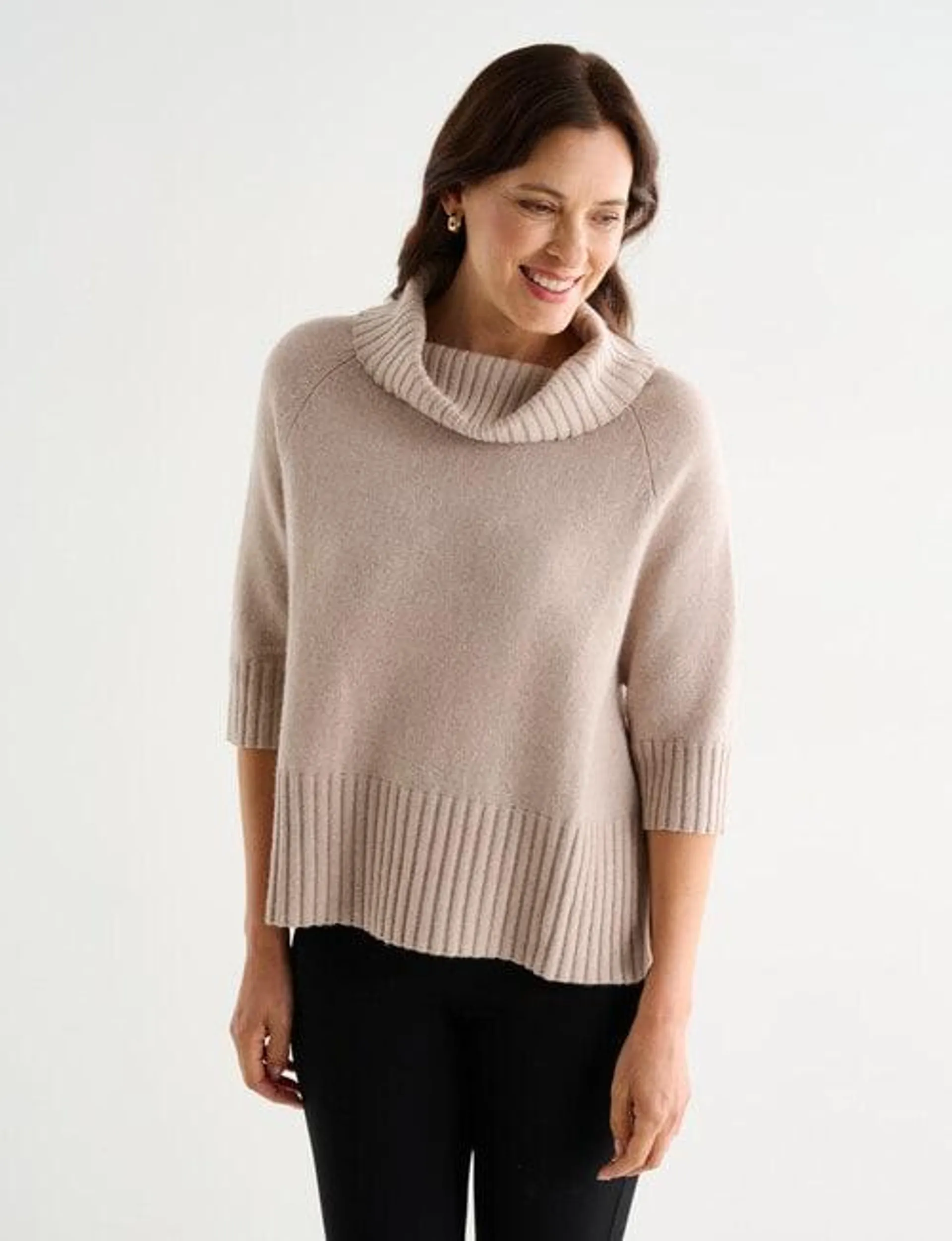 Ella J Button Back Batwing Jumper, Oatmeal