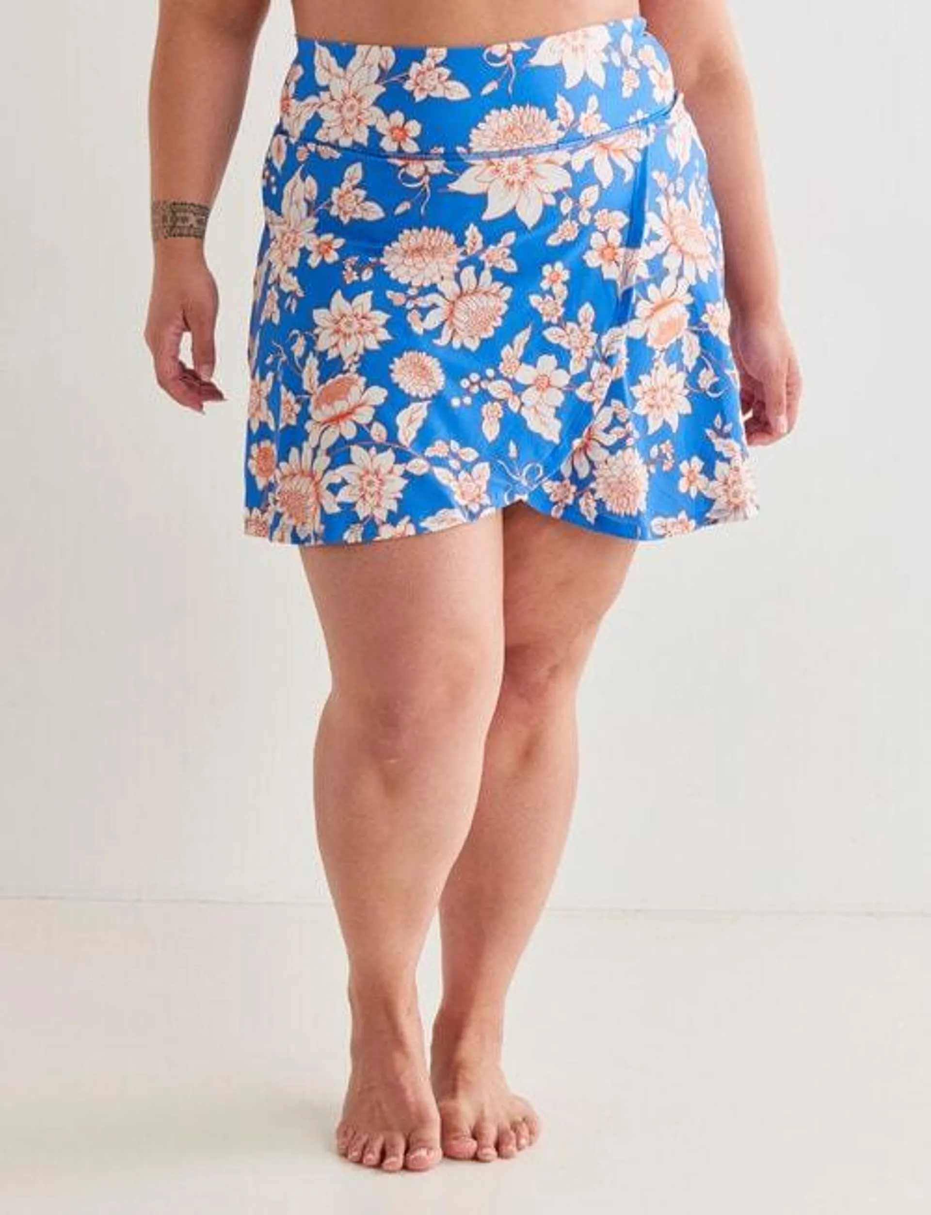 Zest Resort Curve Floral Stencil Crossover Skort, Lapis Blue