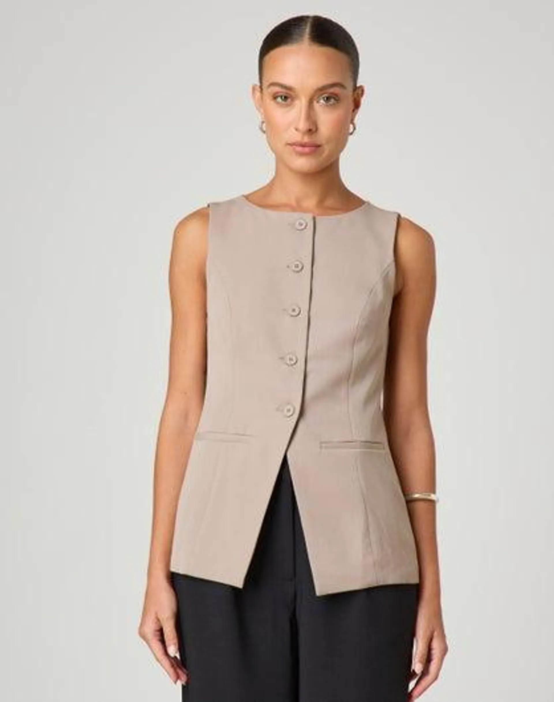 Tailored High Neck Longline Vest