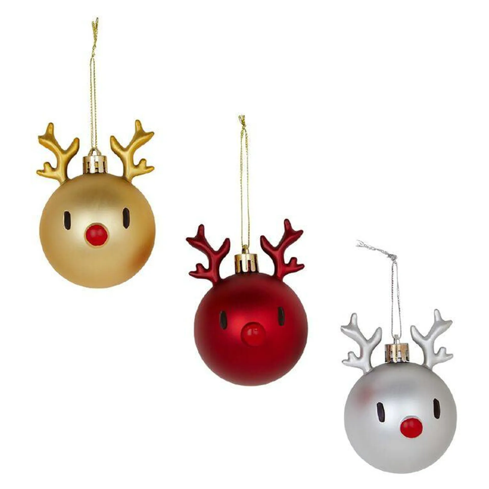 Wonderland Fun & Festive Tree Decoration Reindeer Baubles 3 Pack