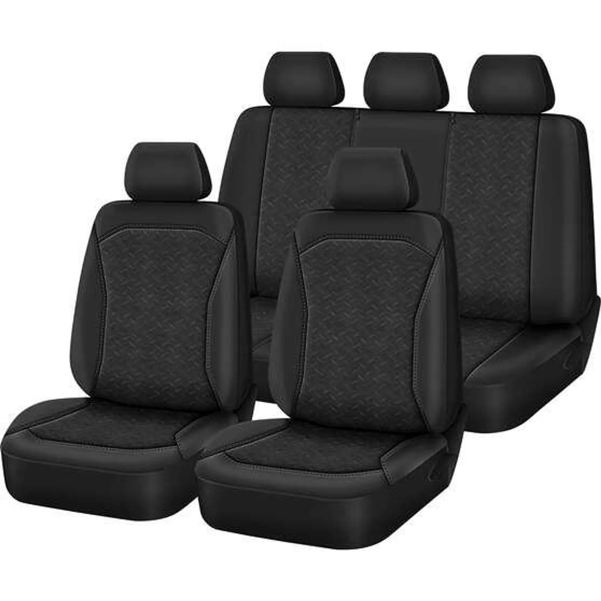 SCA Embroidered Jacquard Seat Cover Pack Black Adjustable Headrests Airbag Compatible 30&06H SAB