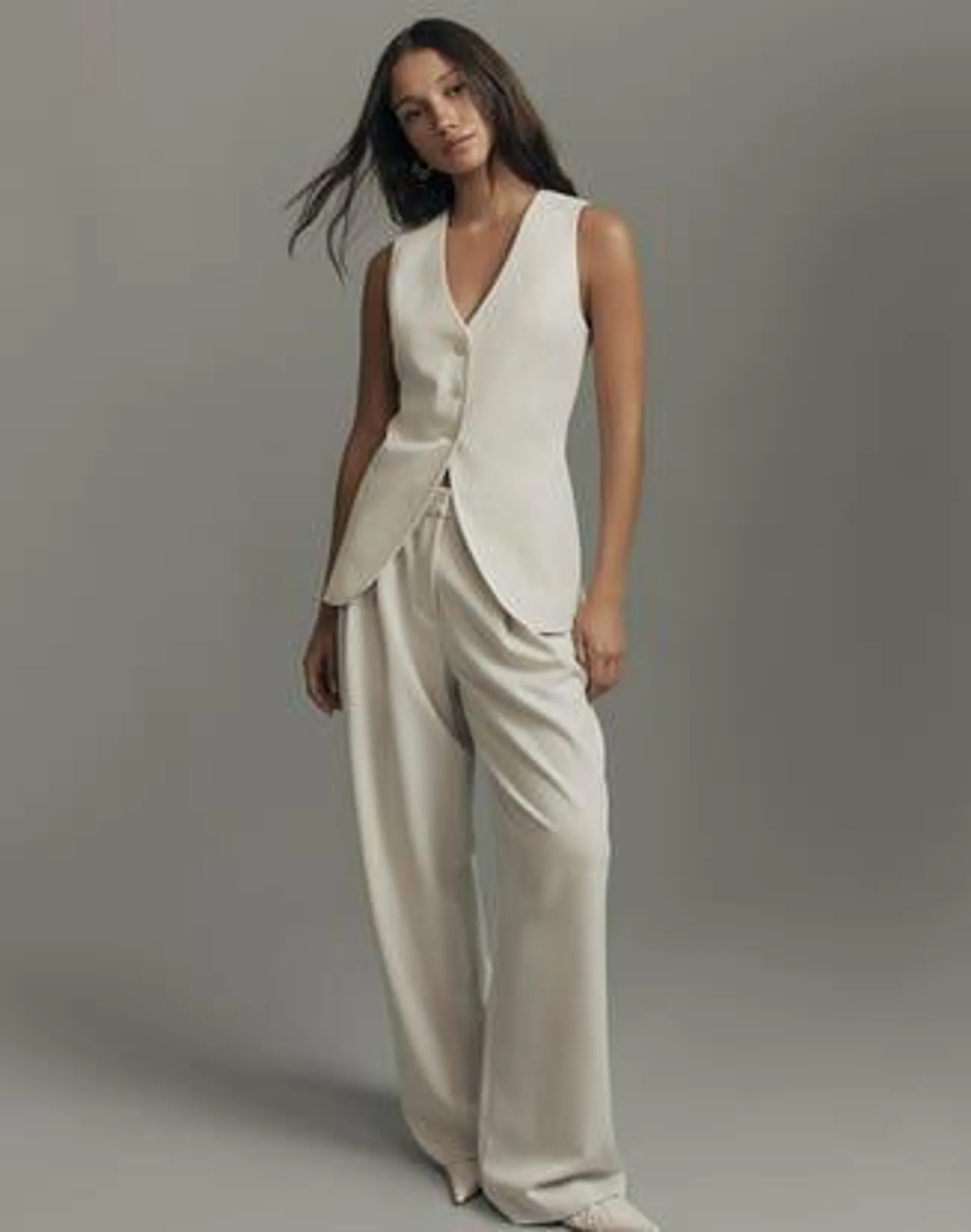 High Rise Wide Leg Tailored Pant