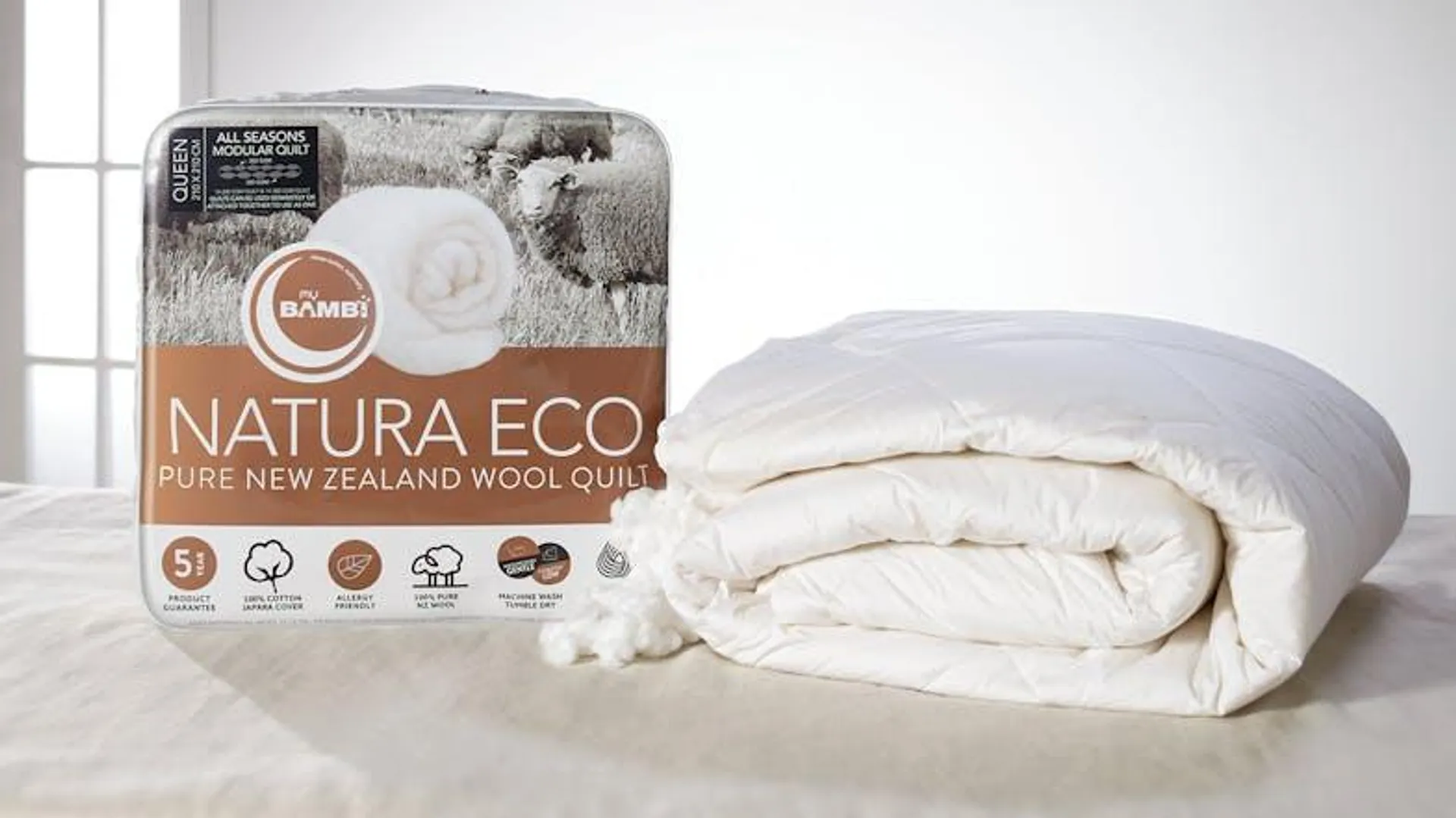 Natura Eco NZ Wool All Seasons Tie Together Duvet Inner by Bambi