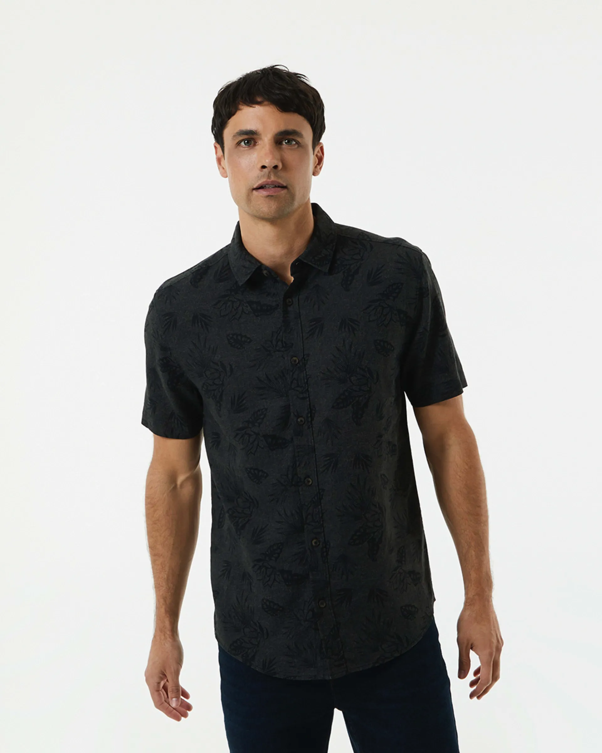 Short Sleeve Print Linen Blend Shirt