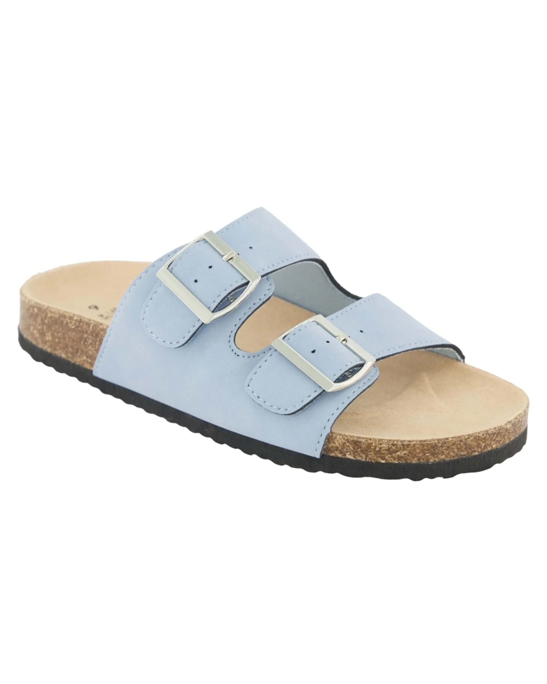 Two Band Buckle Footbed Slides