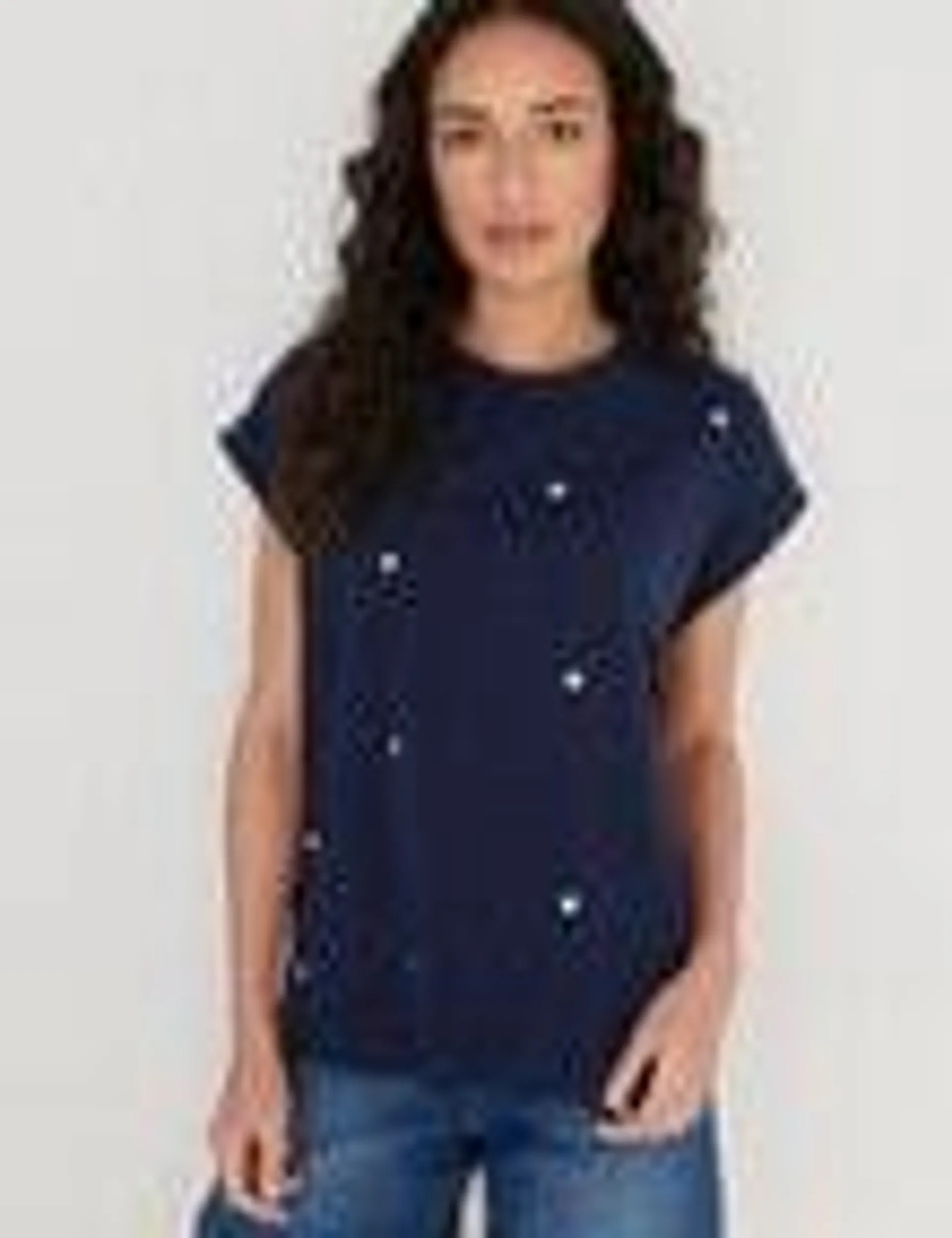 Zest Embroidered Organic Cotton Tee, Navy