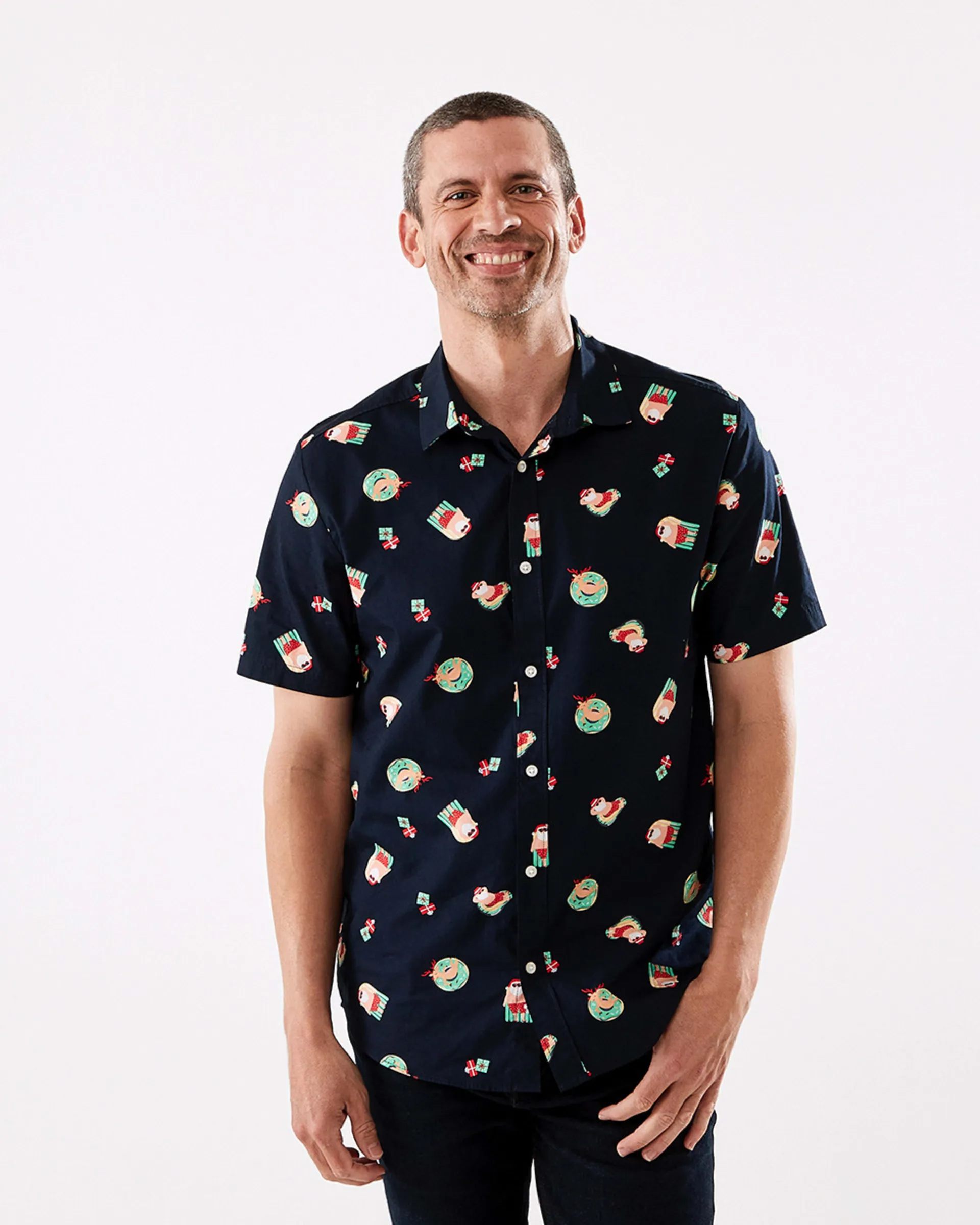 Short Sleeve Christmas Print Shirt