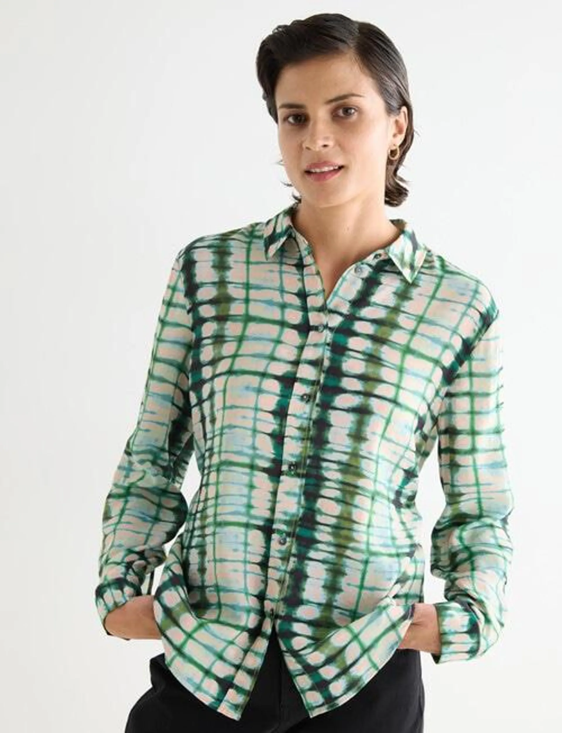 Jigsaw Malta Long Sleeve Shirt, Green Print