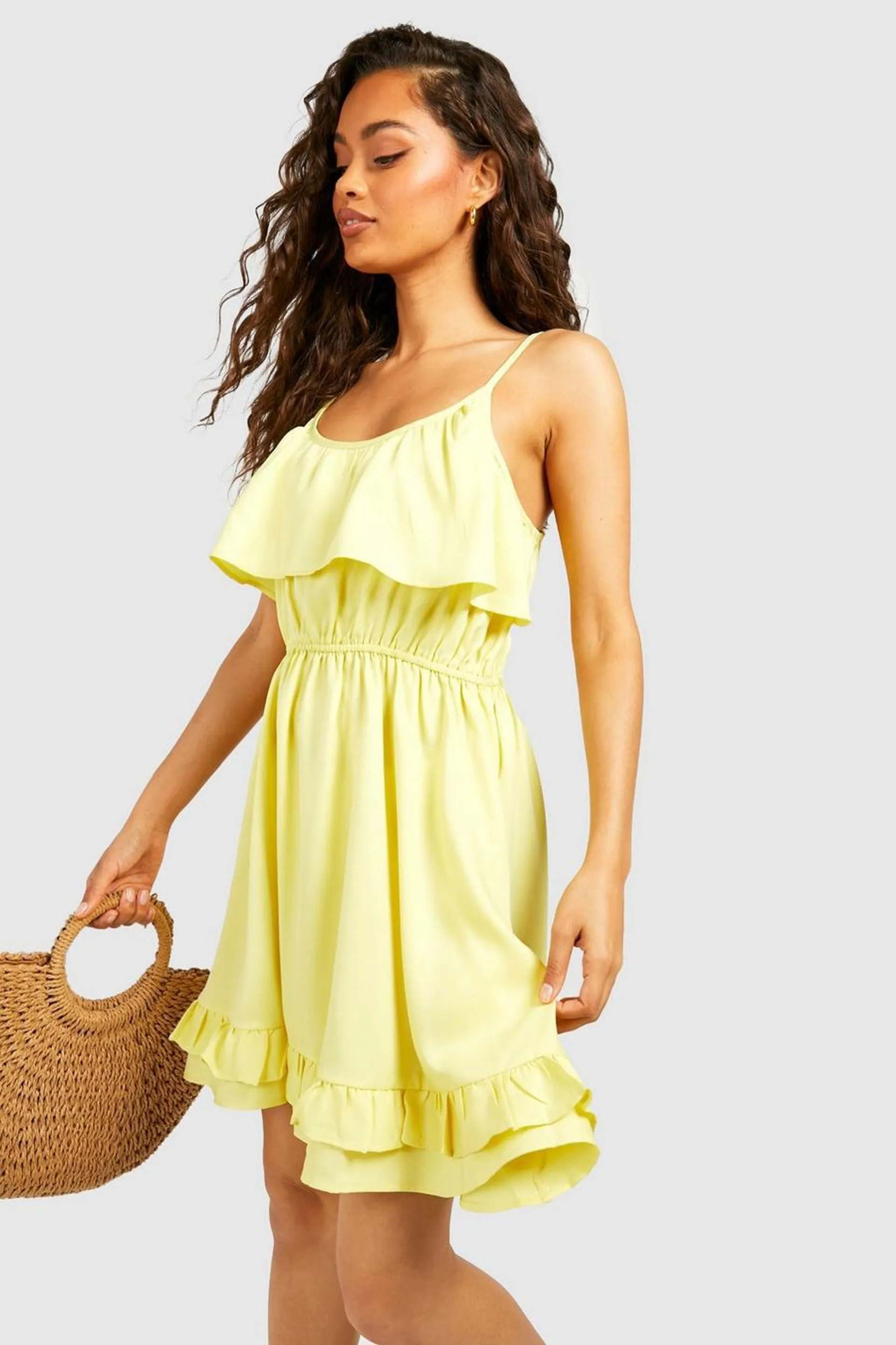 Strappy Frill Detail Swing Dress