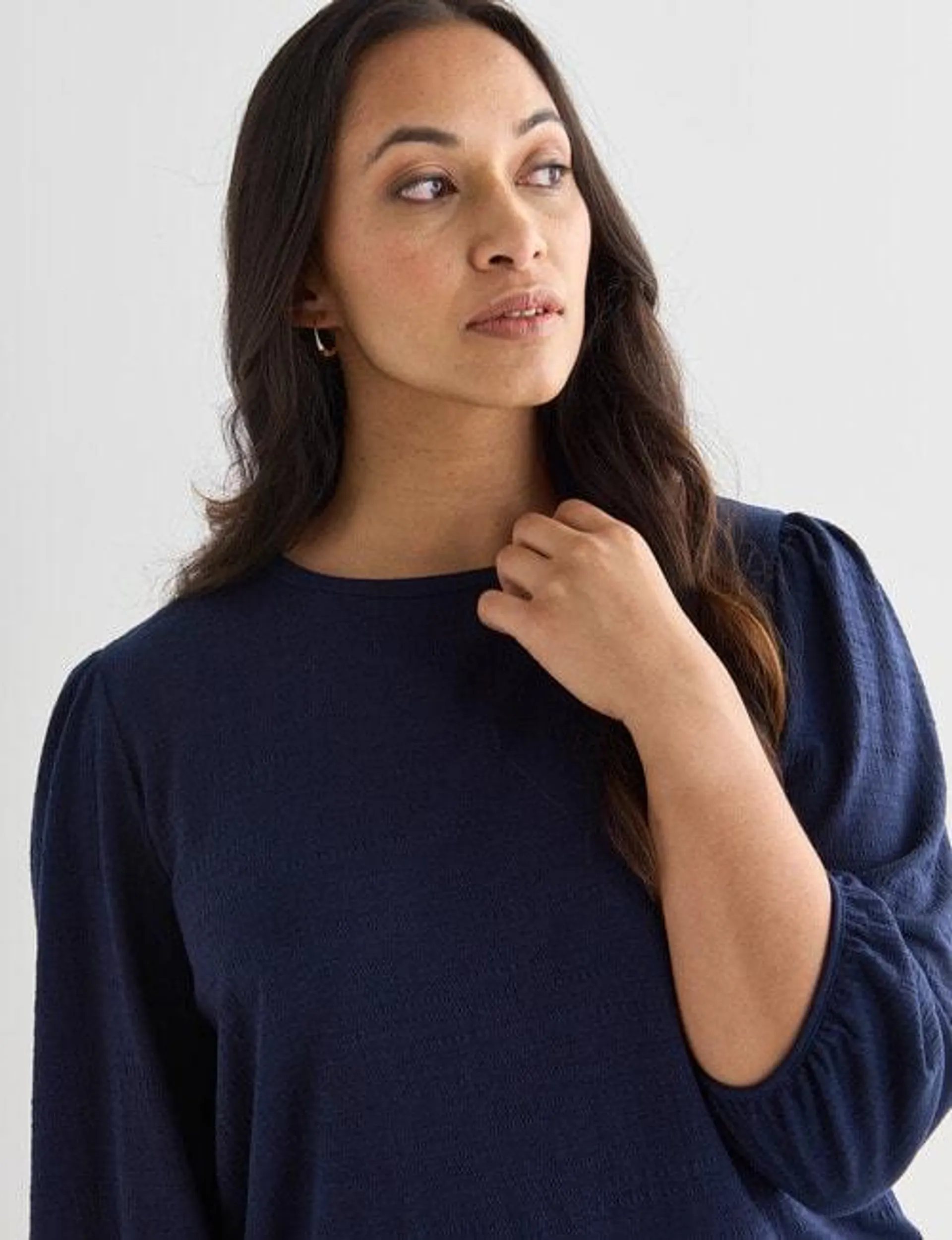 Whistle 3/4 Puff Sleeve Tee, Navy