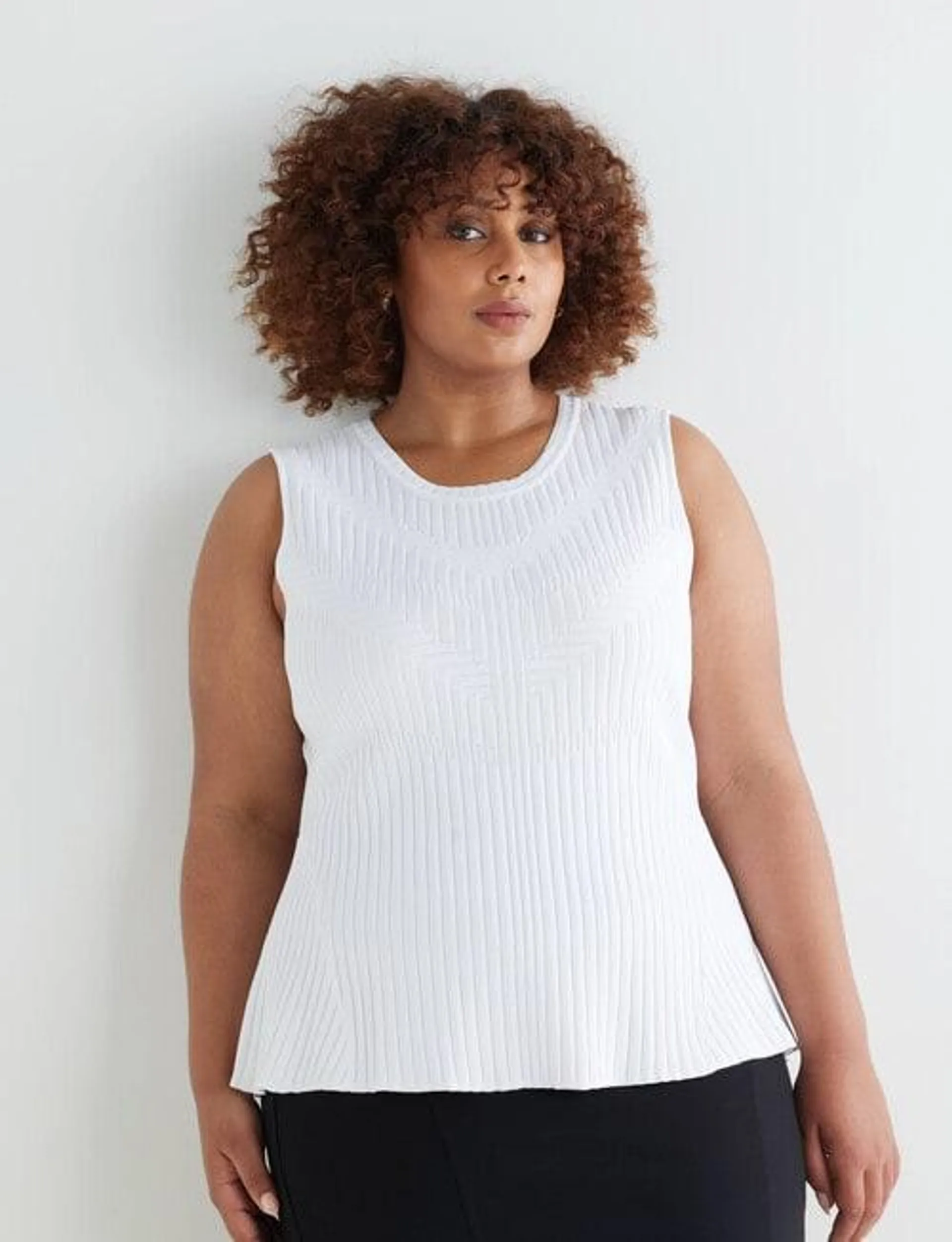 Studio Curve Collection Rib Knit Peplum Top, White